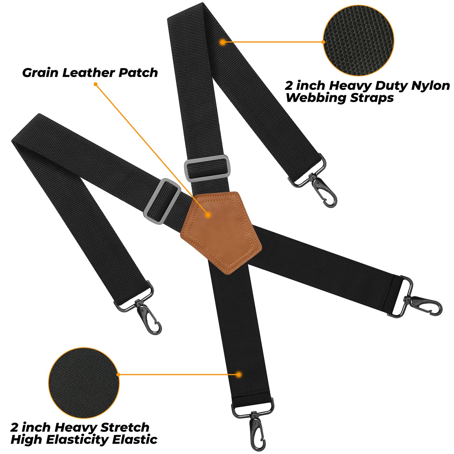 NUTUCH Black Suspender for Men | Heavy Duty adjustable Dress Suspender | Snap Hooks for Belt Loop | Men Suspender for Jeans | X Style | Men Fashion | NT-651-S