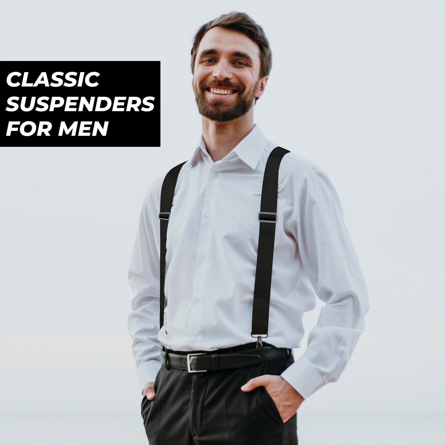 NUTUCH Black Suspender for Men | Heavy Duty adjustable Dress Suspender | Snap Hooks for Belt Loop | Men Suspender for Jeans | X Style | Men Fashion | NT-651-S