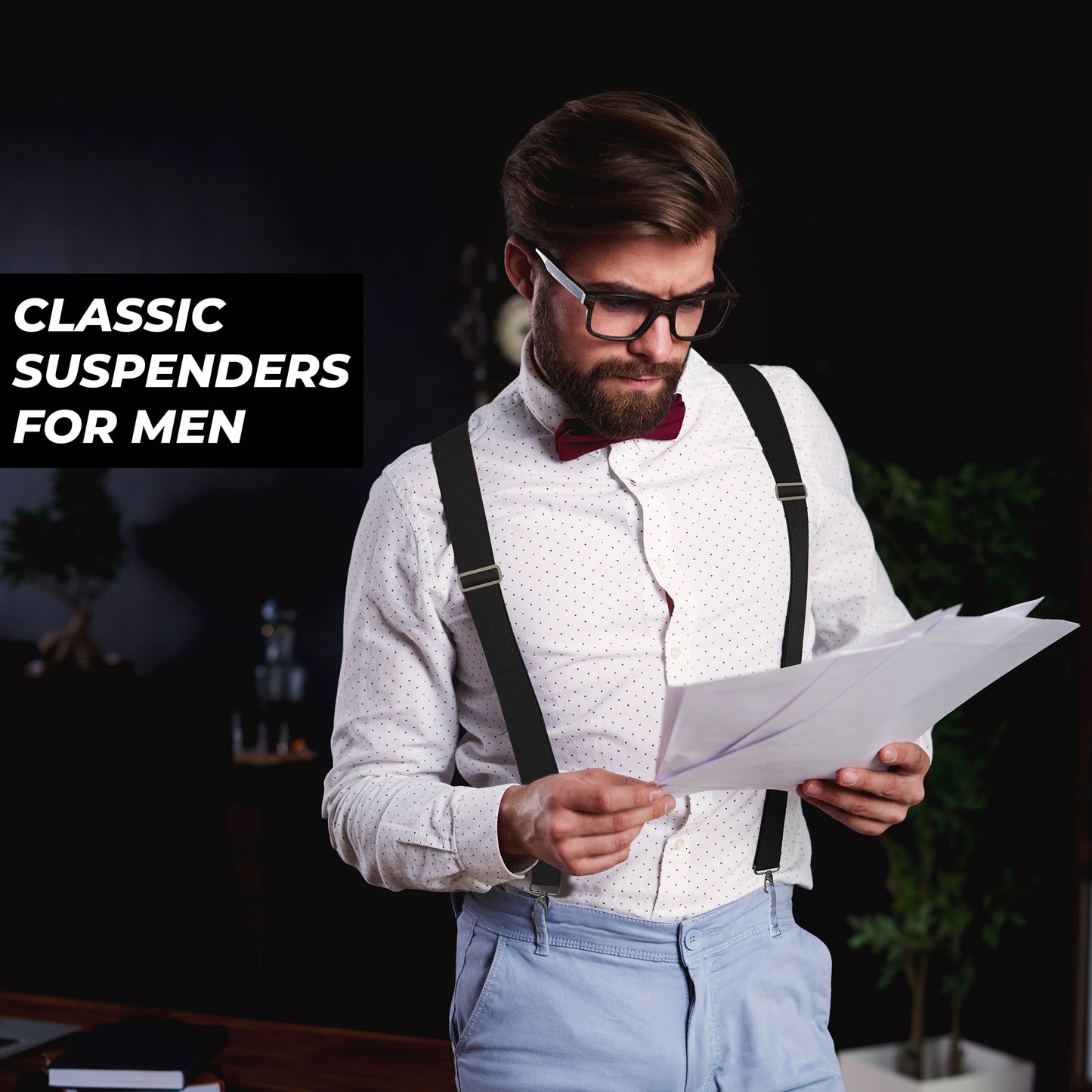 NUTUCH Black Suspender for Men | Heavy Duty adjustable Dress Suspender | Snap Hooks for Belt Loop | Men Suspender for Jeans | Y Style | Men Fashion | NT-652-S