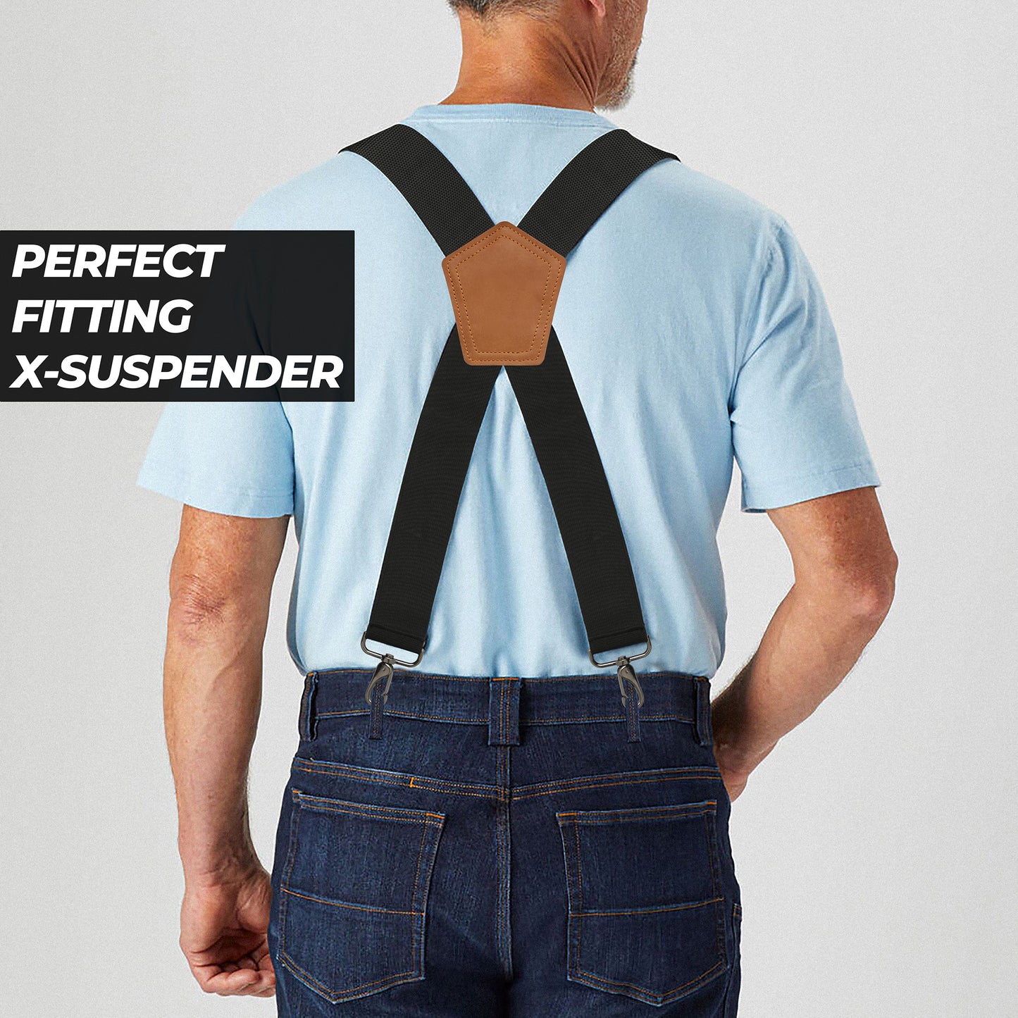 NUTUCH Black Suspender for Men | Heavy Duty adjustable Dress Suspender | Snap Hooks for Belt Loop | Men Suspender for Jeans | X Style | Men Fashion | NT-651-S