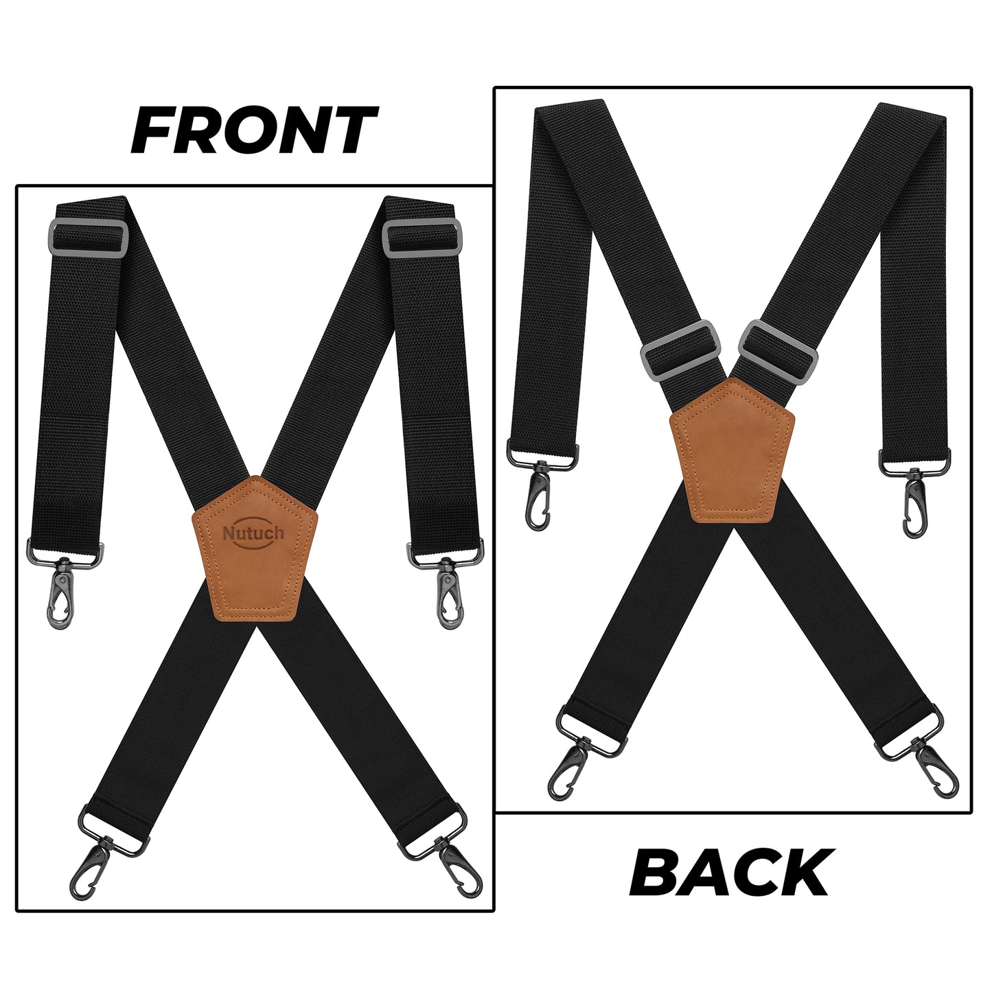 NUTUCH Black Suspender for Men | Heavy Duty adjustable Dress Suspender | Snap Hooks for Belt Loop | Men Suspender for Jeans | X Style | Men Fashion | NT-651-S