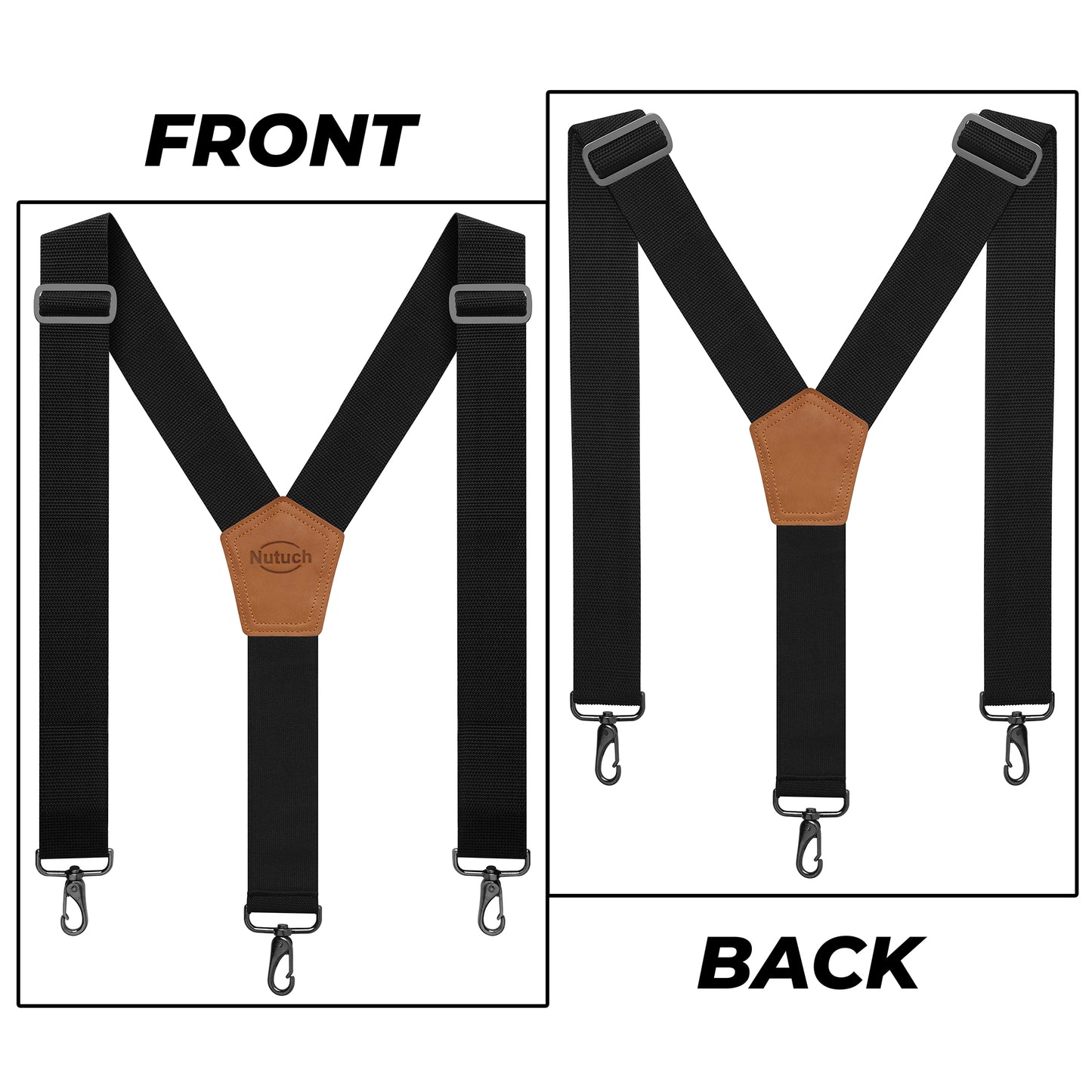 NUTUCH Black Suspender for Men | Heavy Duty adjustable Dress Suspender | Snap Hooks for Belt Loop | Men Suspender for Jeans | Y Style | Men Fashion | NT-652-S