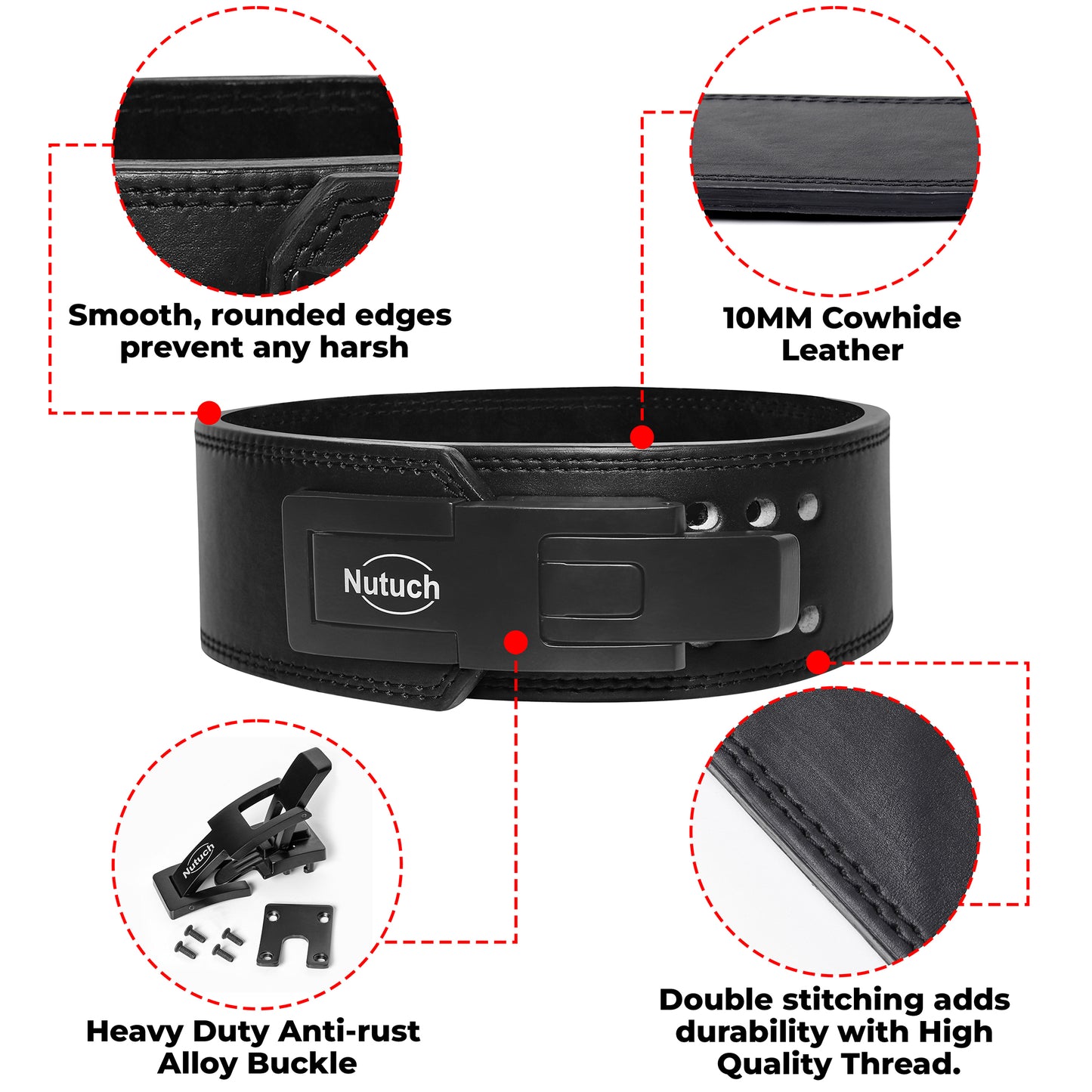 NUTUCH Genuine Leather Lever Weight Lifting Belt | 10mm | Gym Belts | Weightlifting Belts for Men and Women | Powerlifting Belt