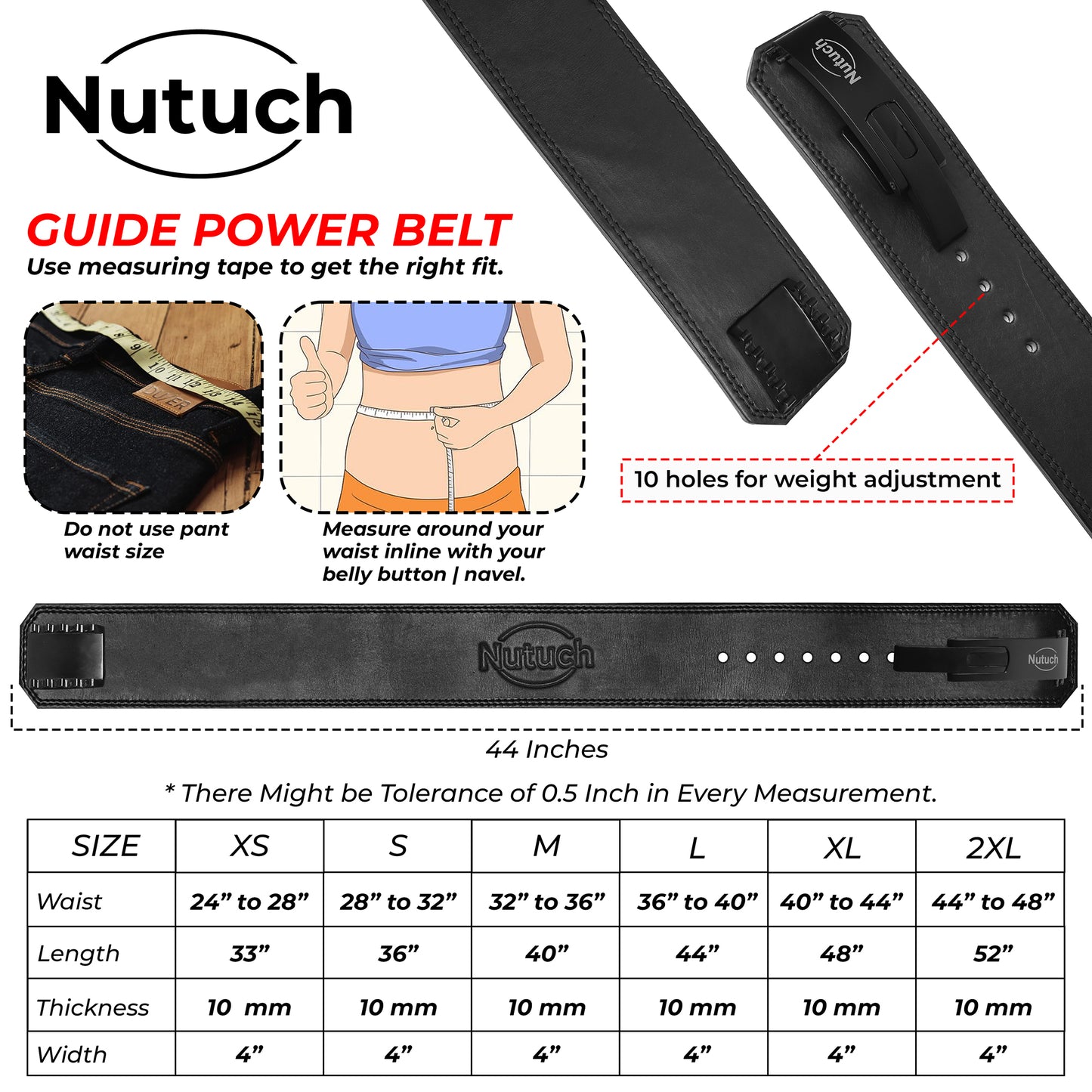 NUTUCH Genuine Leather Lever Weight Lifting Belt | 10 mm | Gym Belts | Weightlifting Belts for Men and Women | Powerlifting Belt