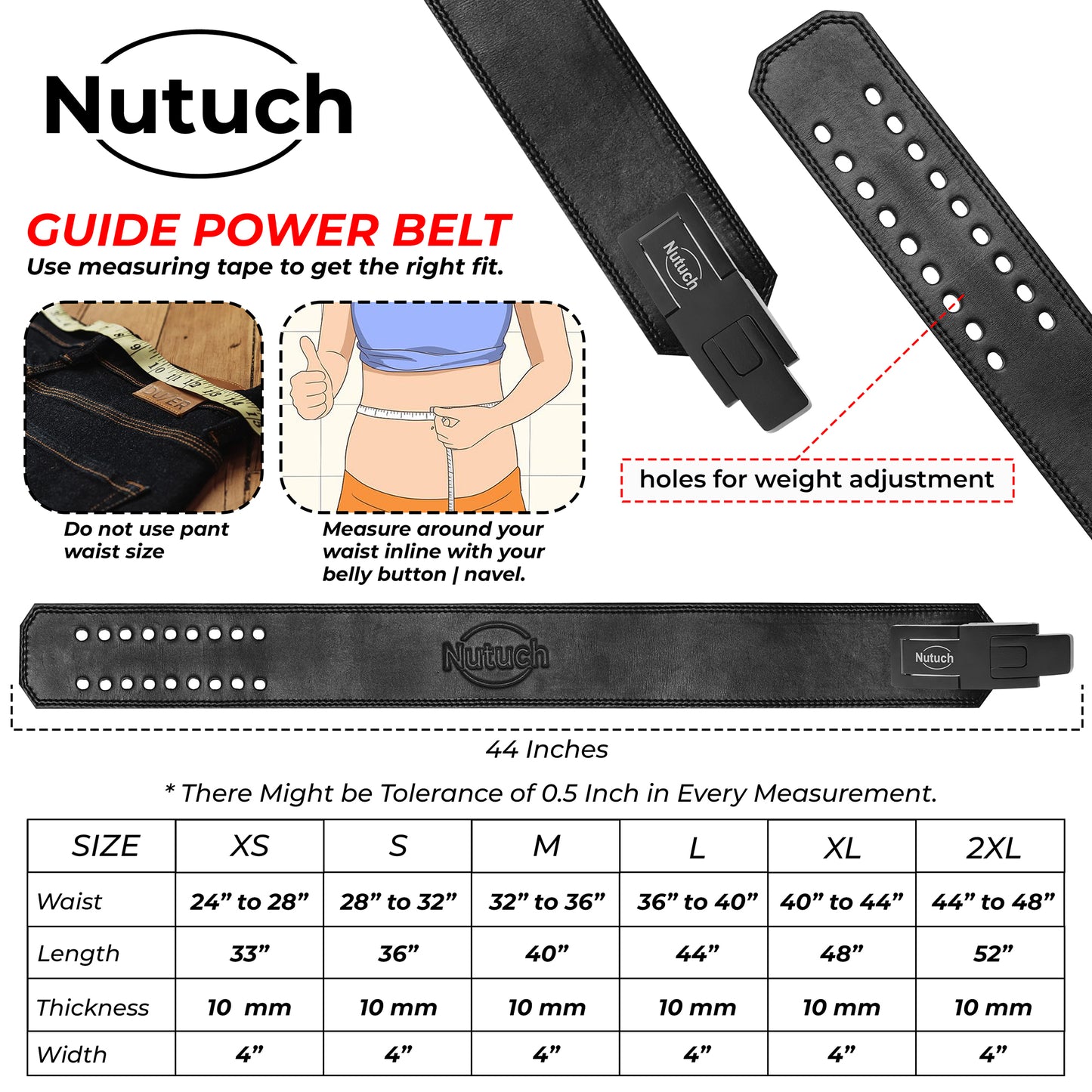 NUTUCH Genuine Leather Lever Weight Lifting Belt | 10mm | Gym Belts | Weightlifting Belts for Men and Women | Powerlifting Belt