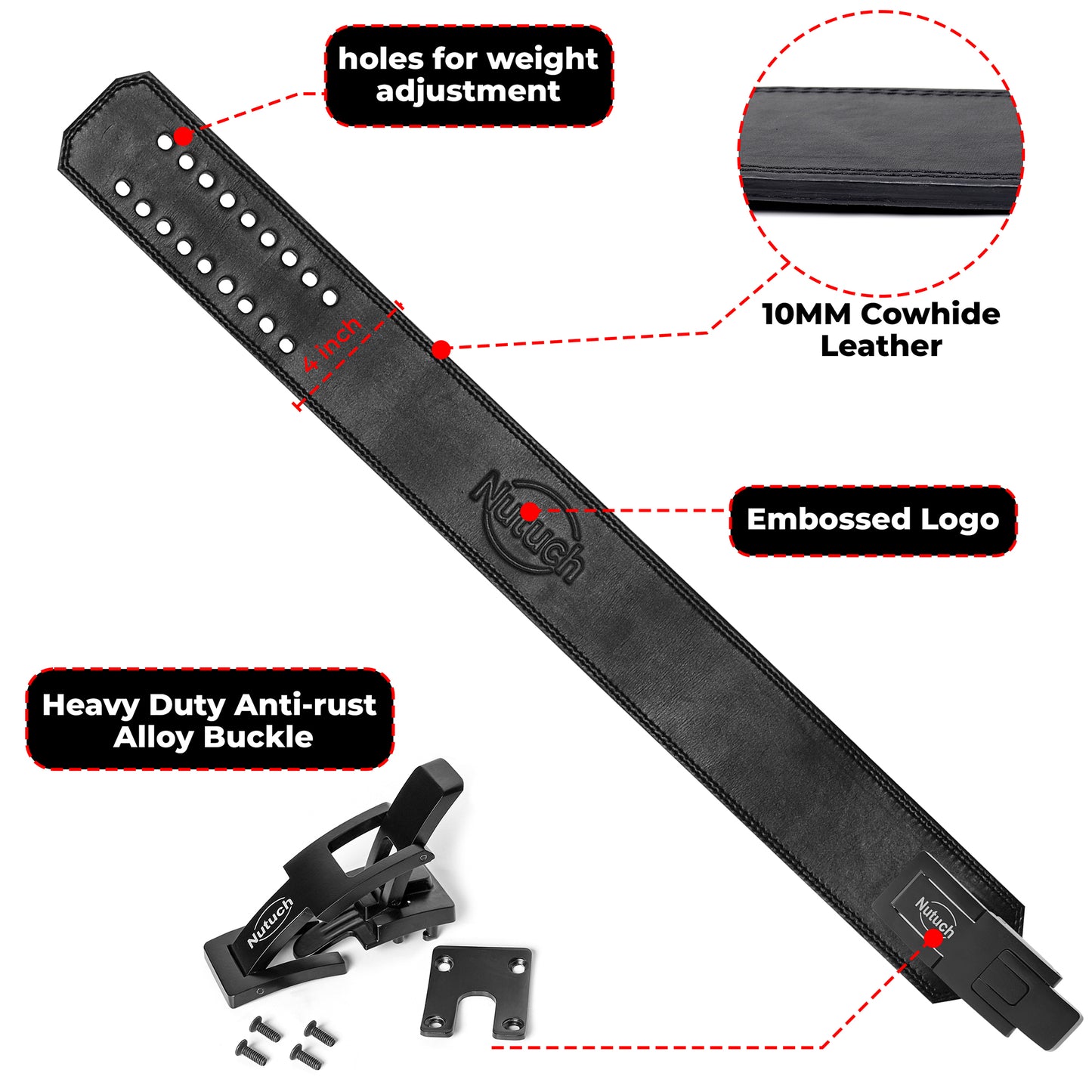 NUTUCH Genuine Leather Lever Weight Lifting Belt | 10mm | Gym Belts | Weightlifting Belts for Men and Women | Powerlifting Belt