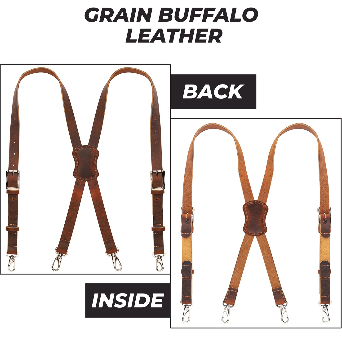 NUTUCH Grain Buffalo Leather Suspender for Men | Vintage Suspenders | Leather Braces | Western Heavy Duty Dress Suspender men NT-606-S