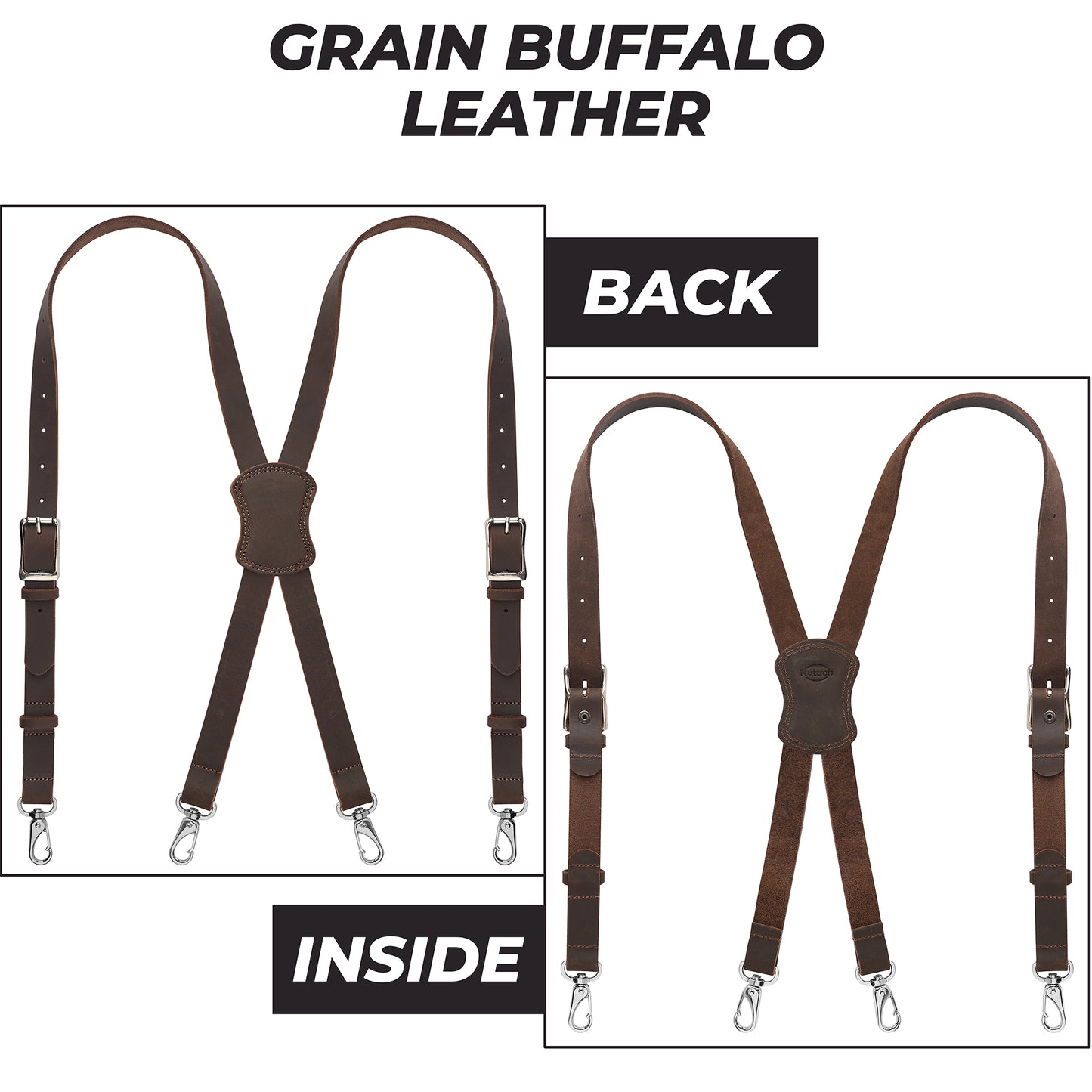 NUTUCH | Grain Buffalo Leather Suspender for Men | Vintage Suspenders | Leather Braces | Western Heavy Duty Dress Suspender men | NT-604-S
