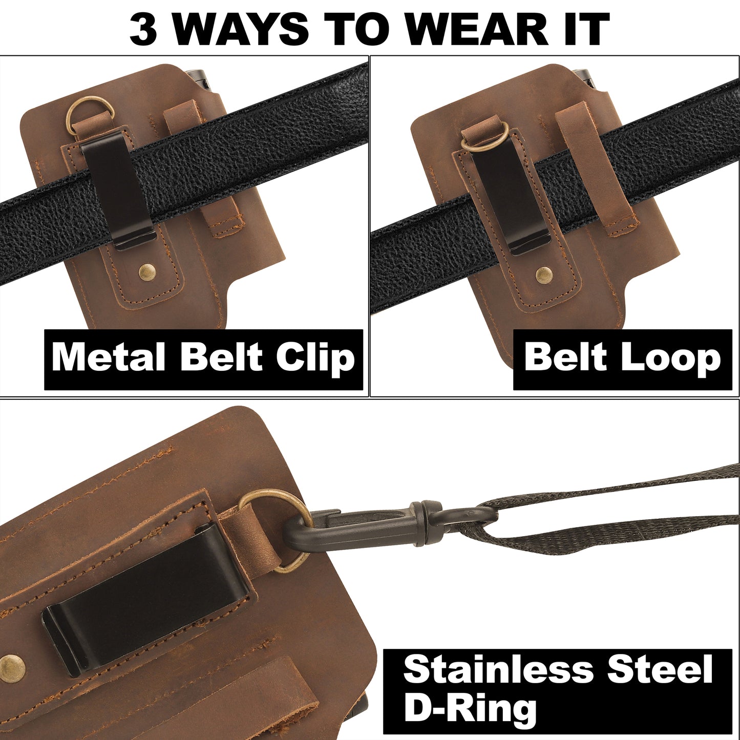 NUTUCH Leather EDC Multitool Sheath | Leather EDC Belt Organizer | Flashlight Holster | Heavy Duty Leatherman Multitool Organizer | Flashlight, Pen, Keychain Clip Ideal Gift for Men| NT-513-EDC-BR
