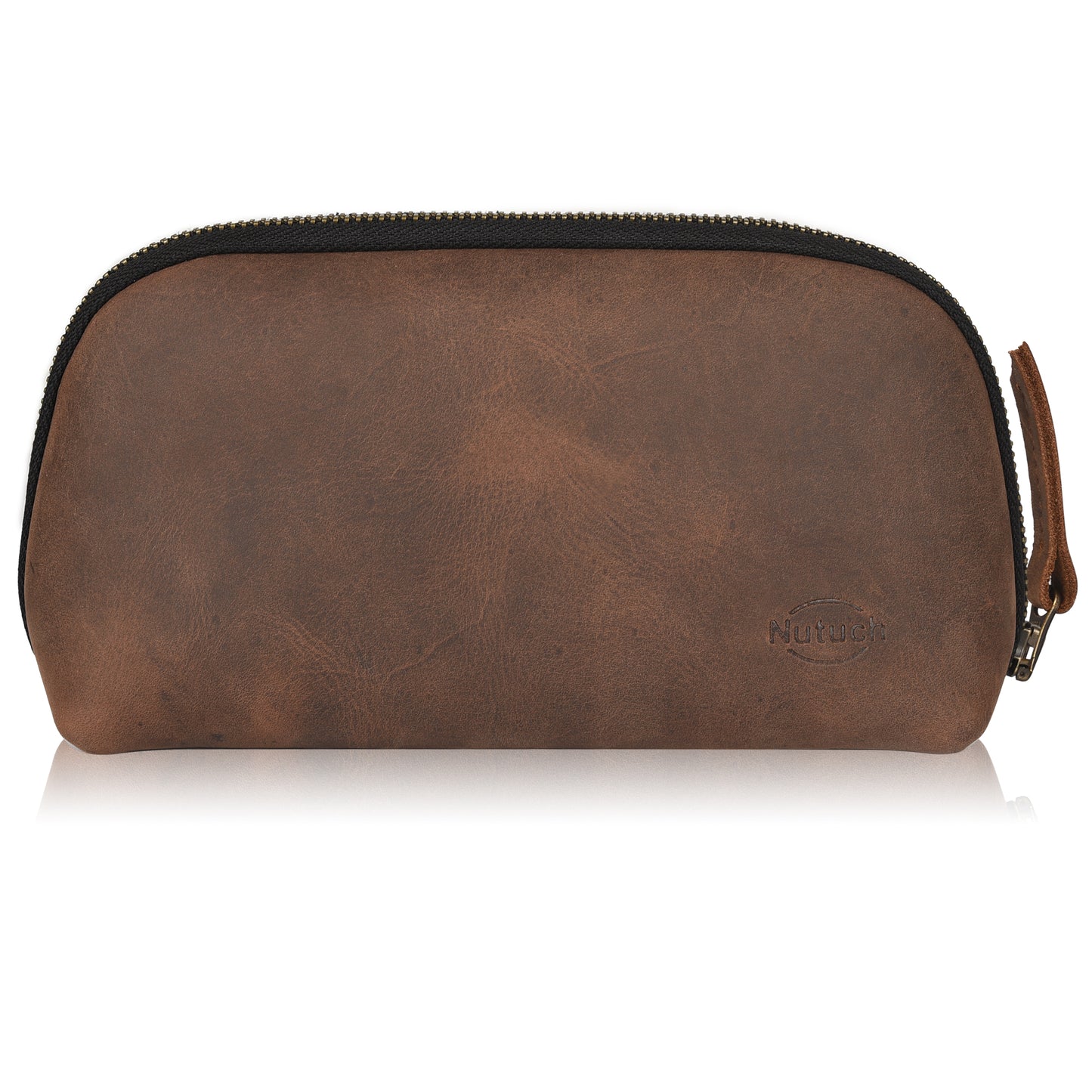 NUTUCH Brown Leather Tech Pouch for Cables Chargers Phone | Tech Bag | Zipper Travel Accessory Pouch | Electric Organizer Case Travel Bag | Cord Cable Pouch | NT-701-T