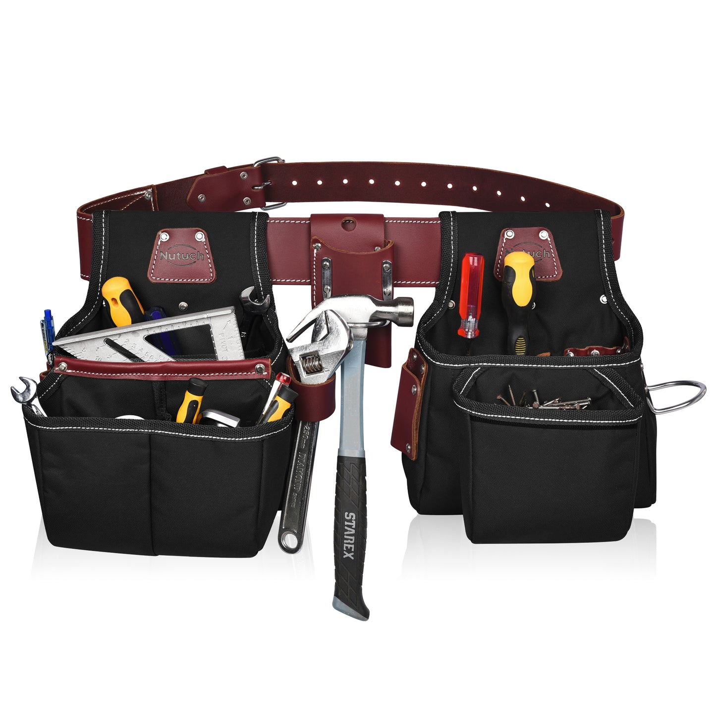 NUTUCH Black Heavy Duty Nylon and Leather Tool Belt | Framing Tool Bags | Nylon Tool Pouch | Carpenter Tool Belt | Electrician Tool Belts | NT-1200-R