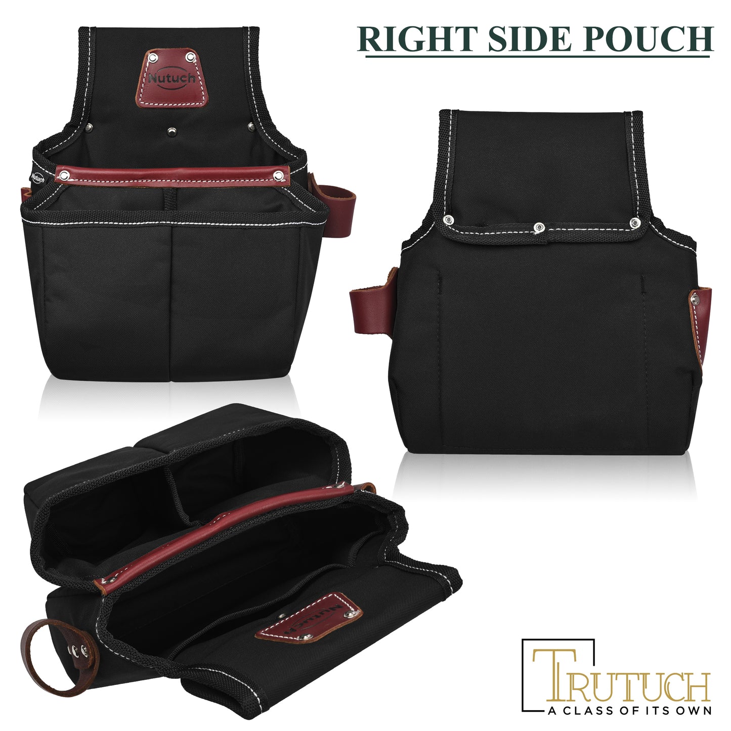 NUTUCH Black Nylon & Leather Tool Belt with Leather Work Suspender, Framers Tool Belt, Electrician, Construction, Drywall Tool Belt, NT-1200-R-1300-S