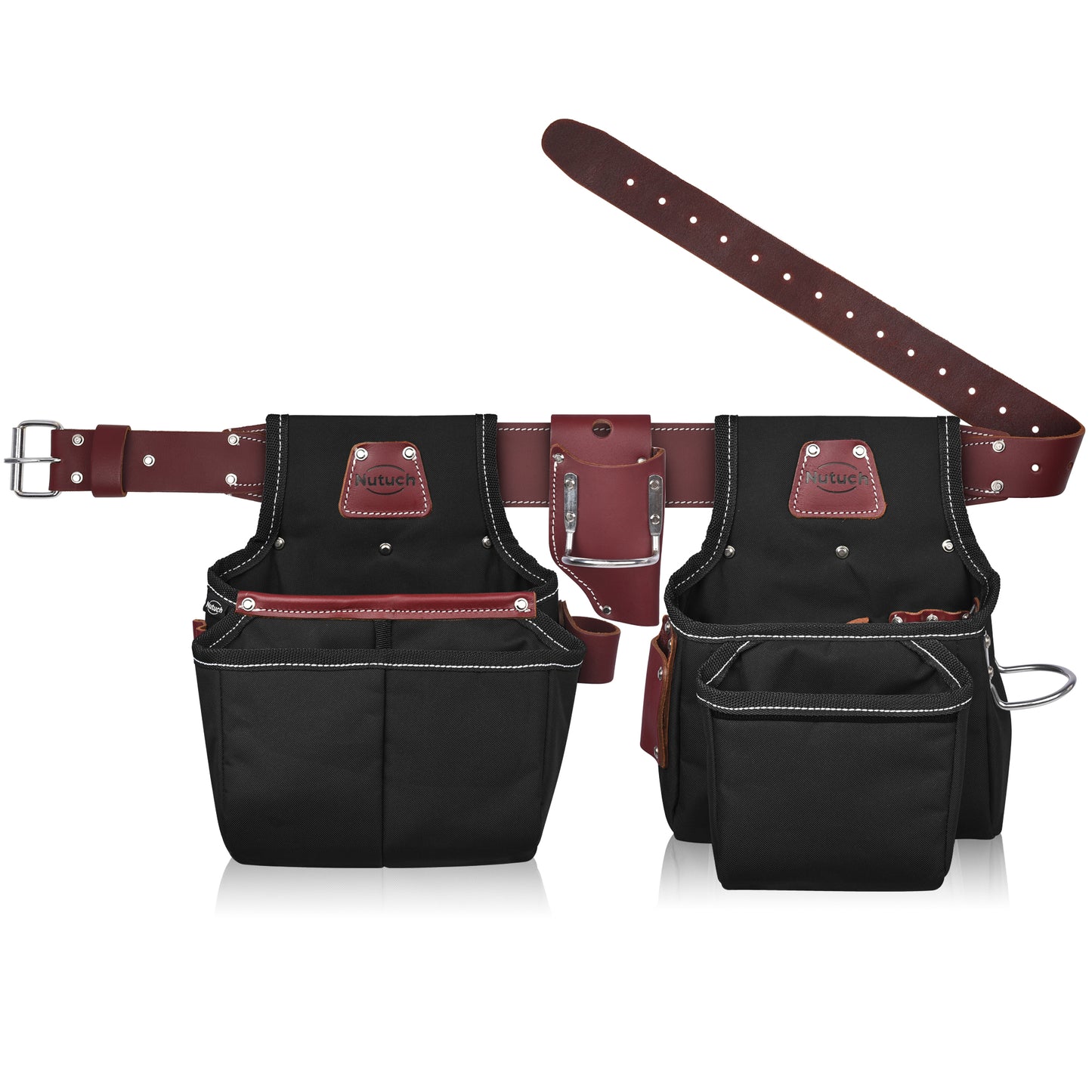 NUTUCH Black Heavy Duty Nylon and Leather Tool Belt | Framing Tool Bags | Nylon Tool Pouch | Carpenter Tool Belt | Electrician Tool Belts | NT-1200-R