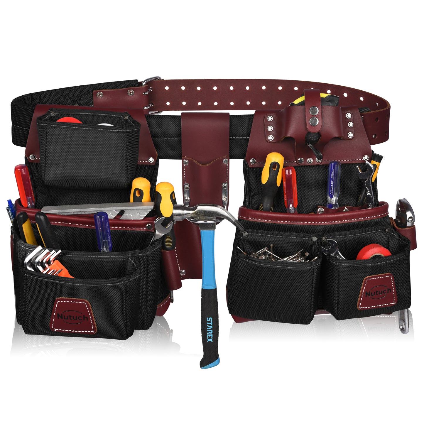 NUTUCH Black Nylon and Leather Tool Belt | Framing Tool Bags | Nylon Tool Pouch | Carpenter Tool Belt | Electrician Tool Belts | NT-1100-R