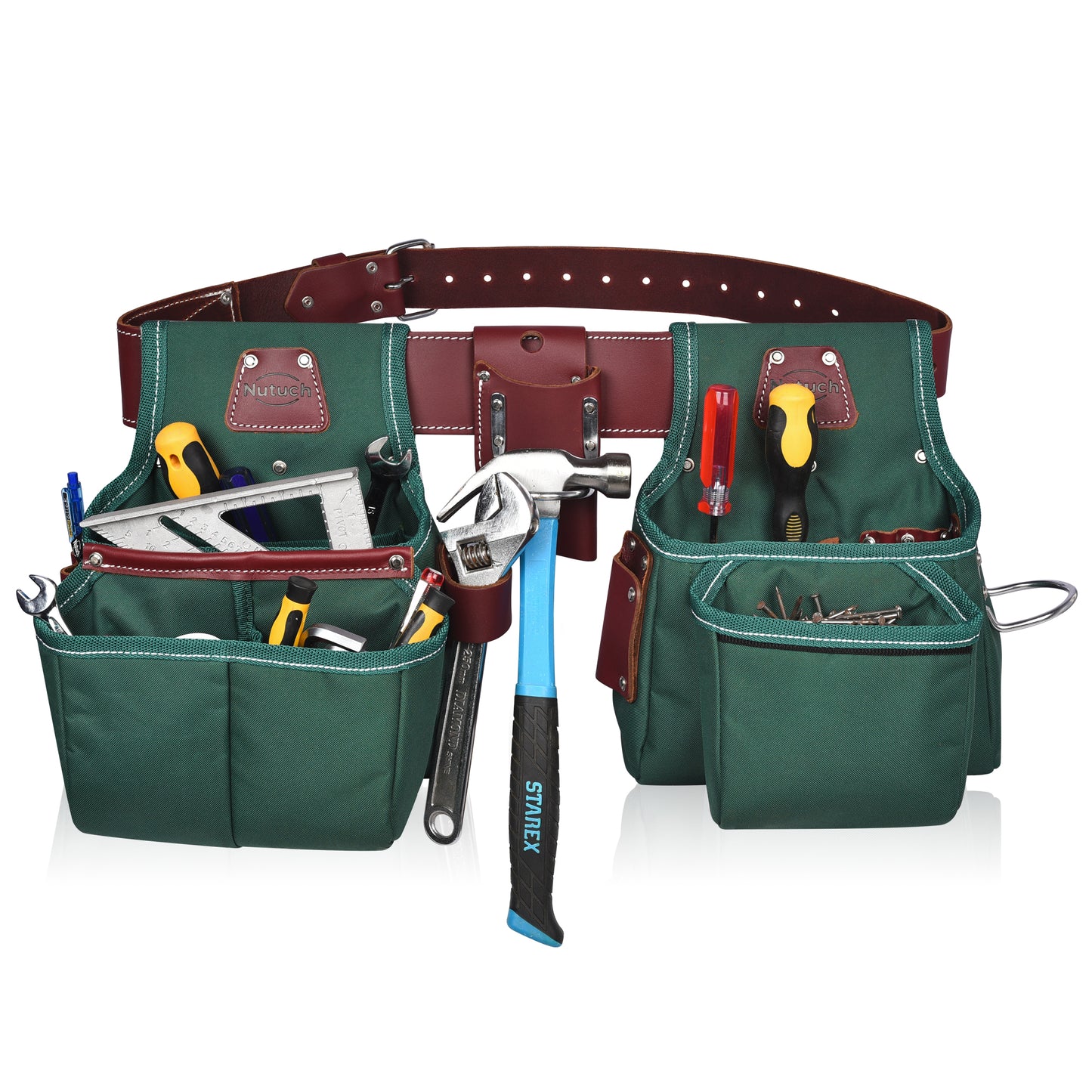 NUTUCH Green Heavy Duty Nylon and Leather Tool Belt | Framing Tool Bags | Nylon Tool Pouch | Carpenter Tool Belt | Electrician Tool Belts | NT-1210-R