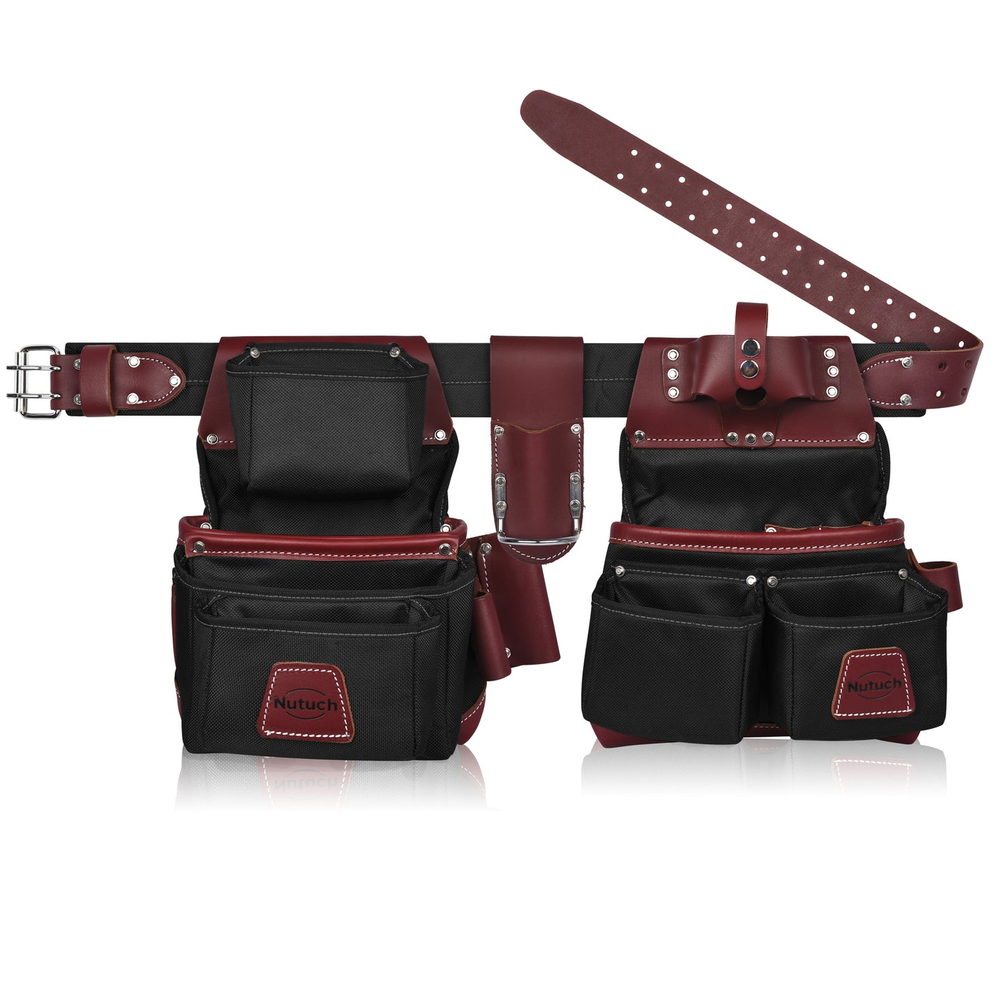 NUTUCH Black Nylon and Leather Tool Belt | Framing Tool Bags | Nylon Tool Pouch | Carpenter Tool Belt | Electrician Tool Belts | NT-1100-R