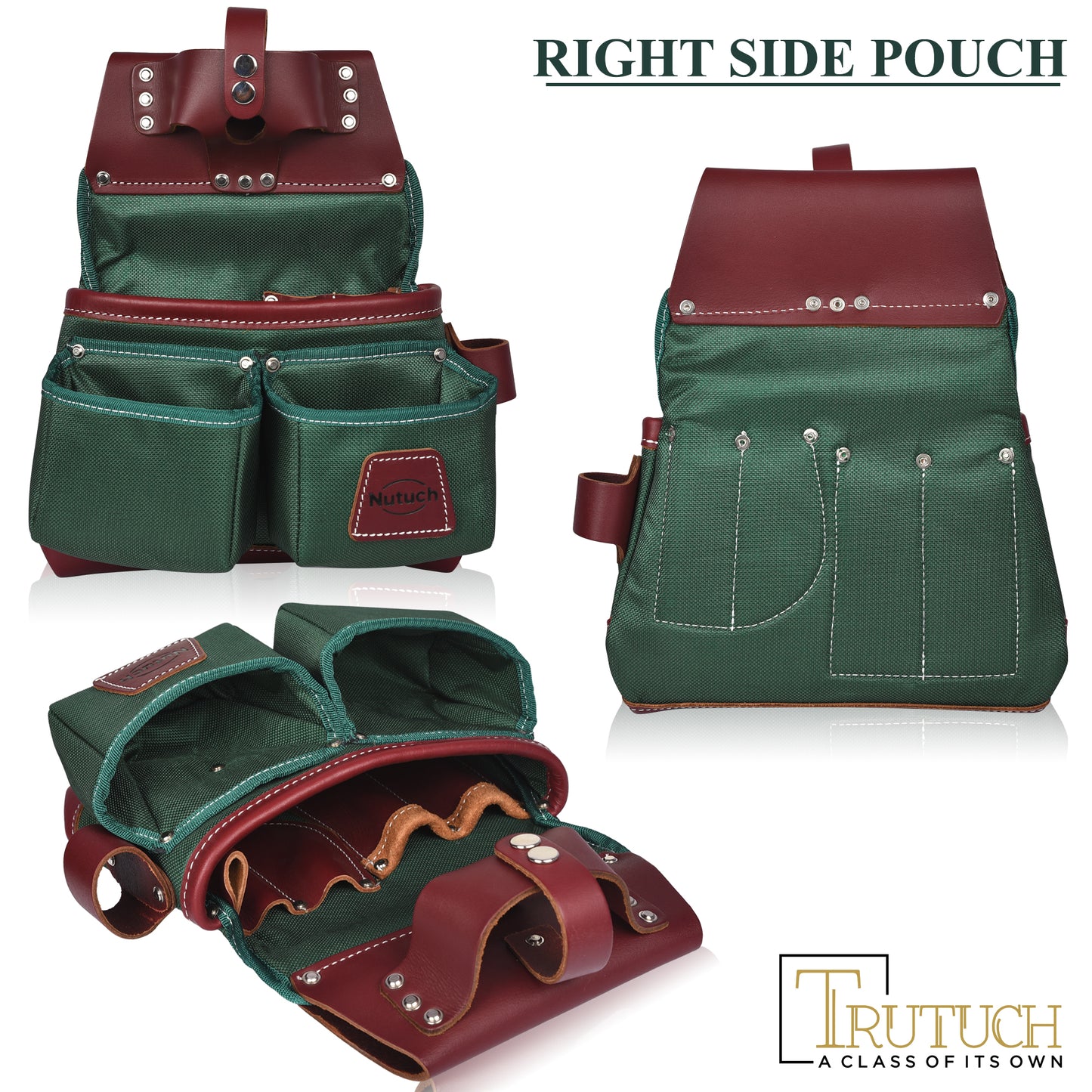 NUTUCH Green Nylon & Leather Tool Belt with Leather Work Suspender, Framers Tool Belt, Electrician, Construction, Drywall Tool Belt, NT-1110-R-1300-S