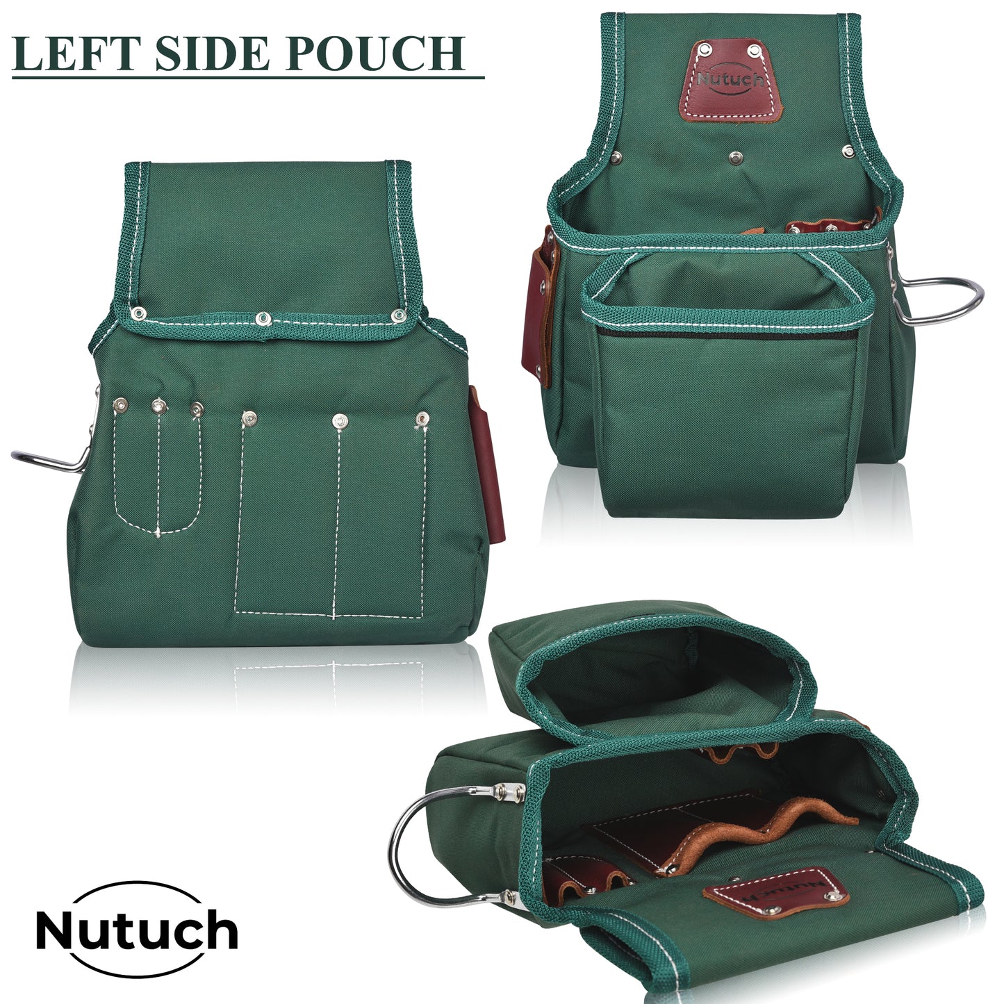 NUTUCH Green Heavy Duty Nylon and Leather Tool Belt | Framing Tool Bags | Nylon Tool Pouch | Carpenter Tool Belt | Electrician Tool Belts | NT-1210-R