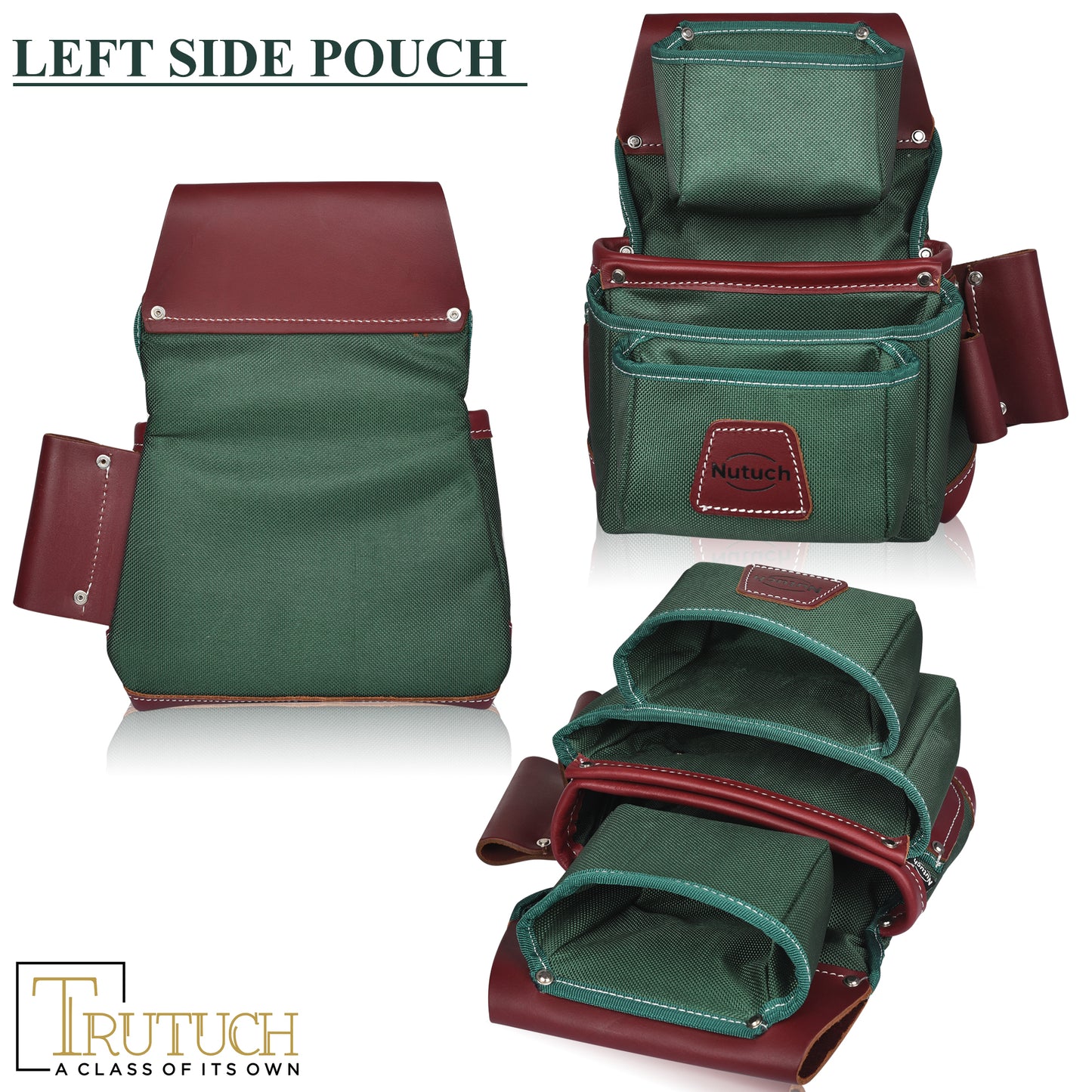 NUTUCH Green Nylon & Leather Tool Belt with Leather Work Suspender, Framers Tool Belt, Electrician, Construction, Drywall Tool Belt, NT-1110-R-1300-S