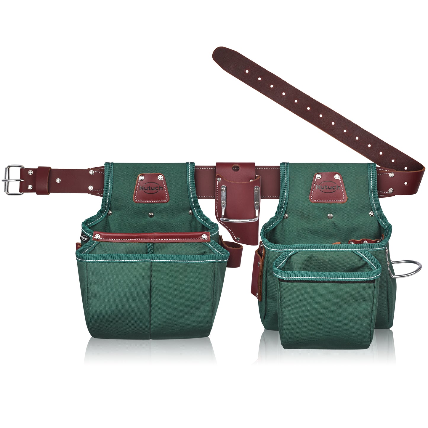 NUTUCH Green Heavy Duty Nylon and Leather Tool Belt | Framing Tool Bags | Nylon Tool Pouch | Carpenter Tool Belt | Electrician Tool Belts | NT-1210-R