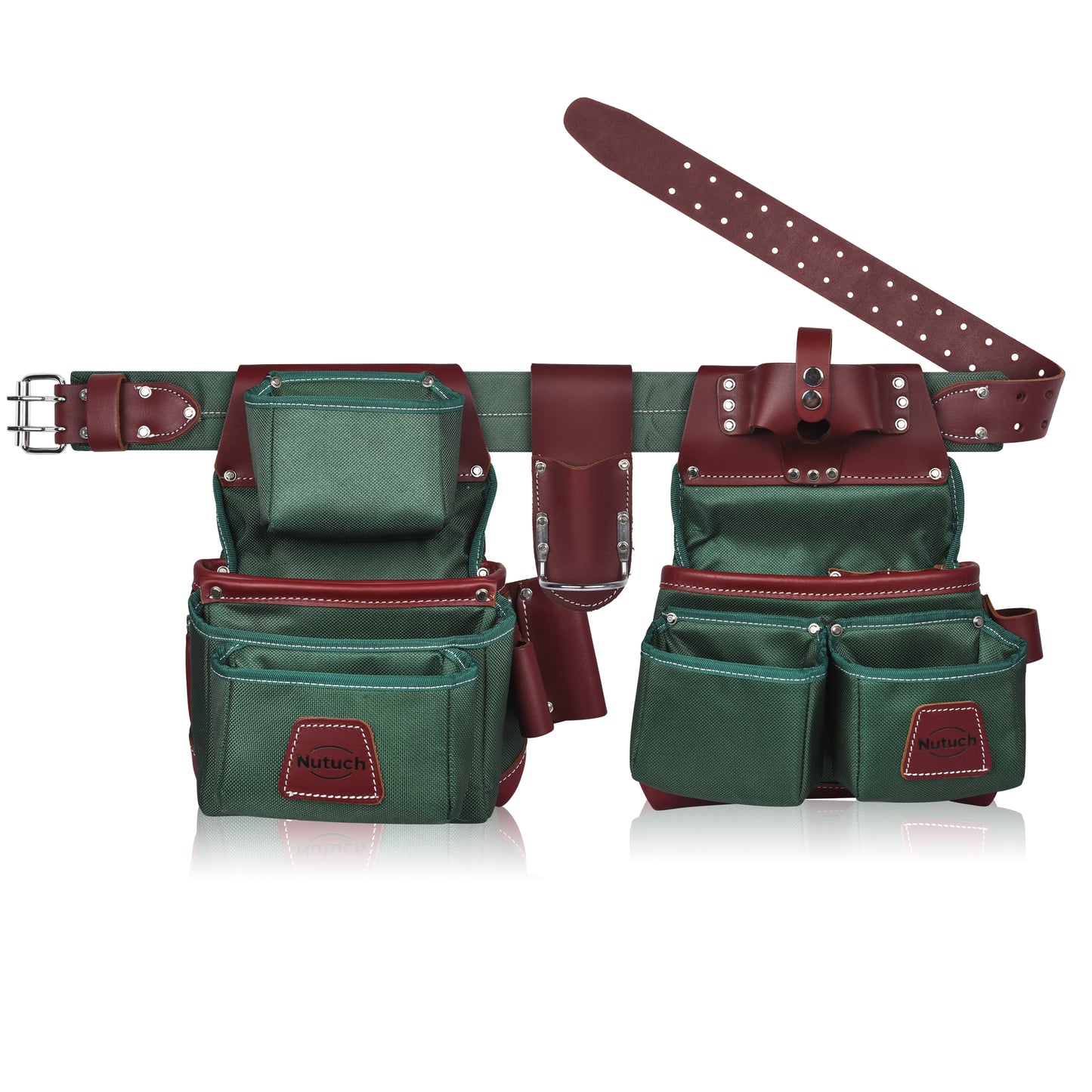 NUTUCH Green Heavy Duty Nylon and Leather Tool Belt | Framing Tool Bags | Nylon Tool Pouch | Carpenter Tool Belt | Electrician Tool Belts | NT-1110-R