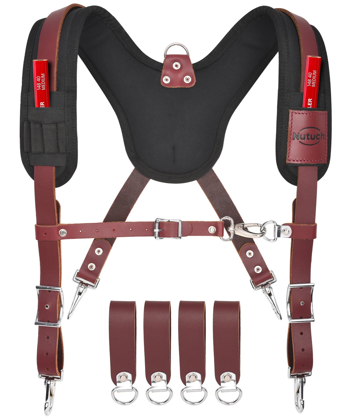 NUTUCH Green Nylon & Leather Tool Belt with Leather Work Suspender, Framers Tool Belt, Electrician, Construction, Drywall Tool Belt, NT-1110-R-1300-S