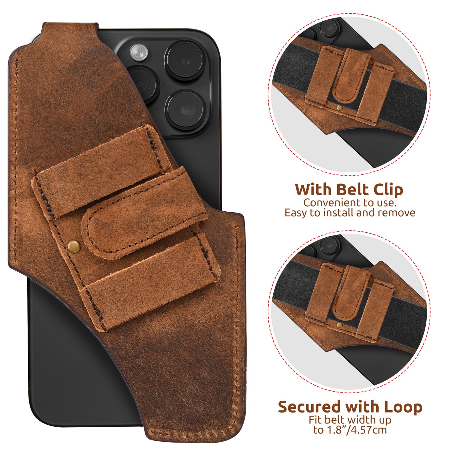 NUTUCH Genuine Leather Phone Holster with Belt Clip | Cell Phone Case for iPhone and Smartphone | Cell Phone Holsters Holders | NT-505-CP