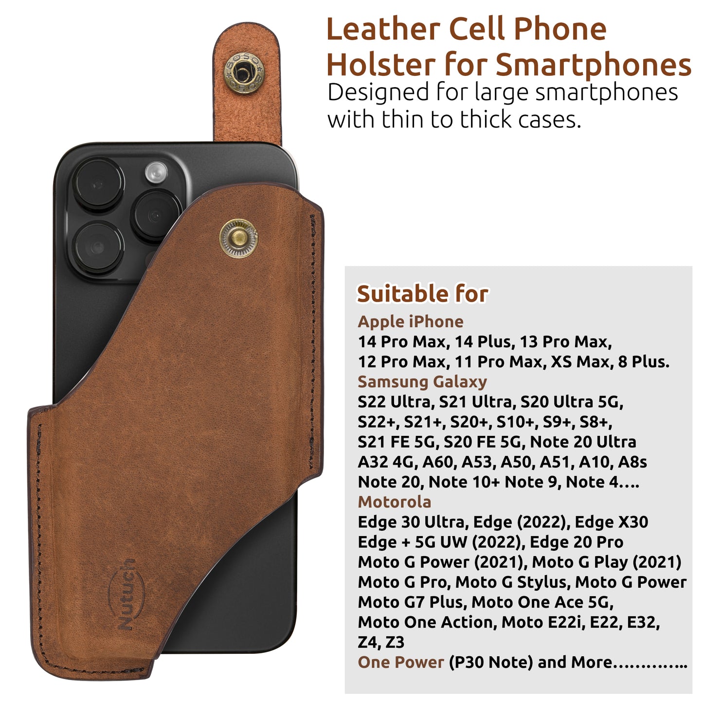 NUTUCH Genuine Leather Phone Holster with Belt Clip | Cell Phone Case for iPhone and Smartphone | Cell Phone Holsters Holders | NT-505-CP