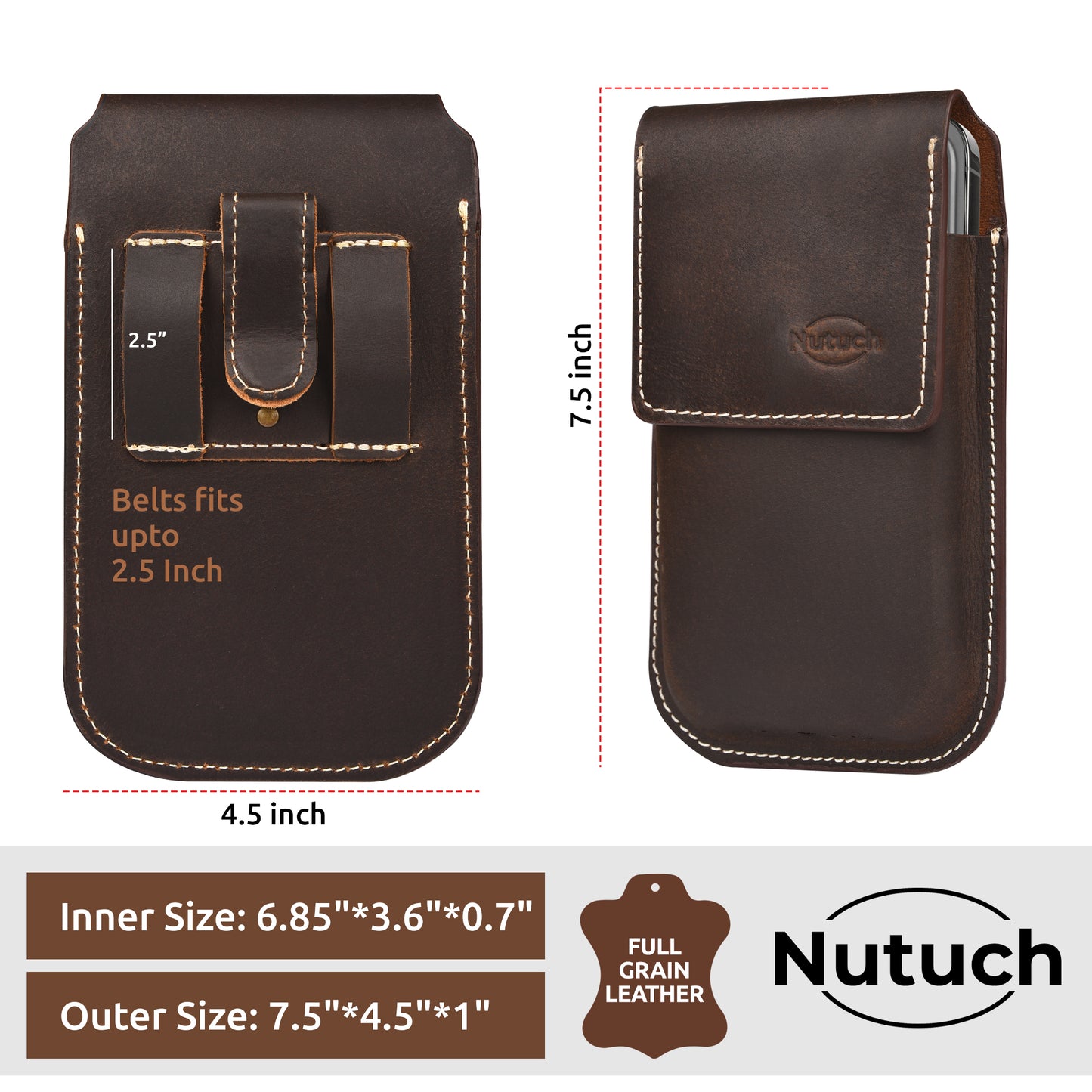 NUTUCH Genuine Leather Phone Holster with Belt Clip | Cell Phone Case for iPhone and Smartphone | Cell Phone Holders | NT-501-CP