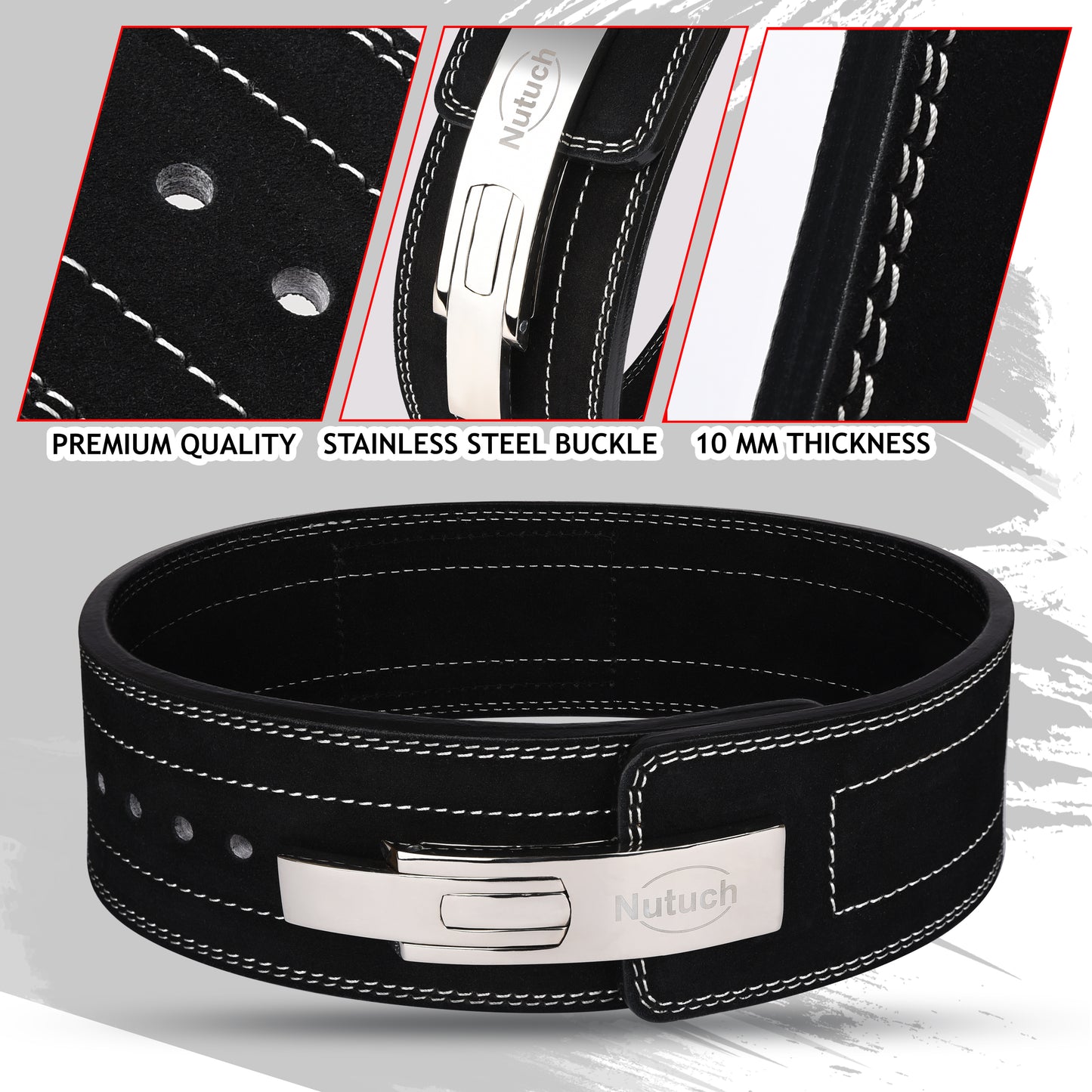 NUTUCH Genuine Leather Lever Weight Lifting Belt | 10 mm | Gym Belts | Weightlifting Belts for Men and Women | Powerlifting Belt