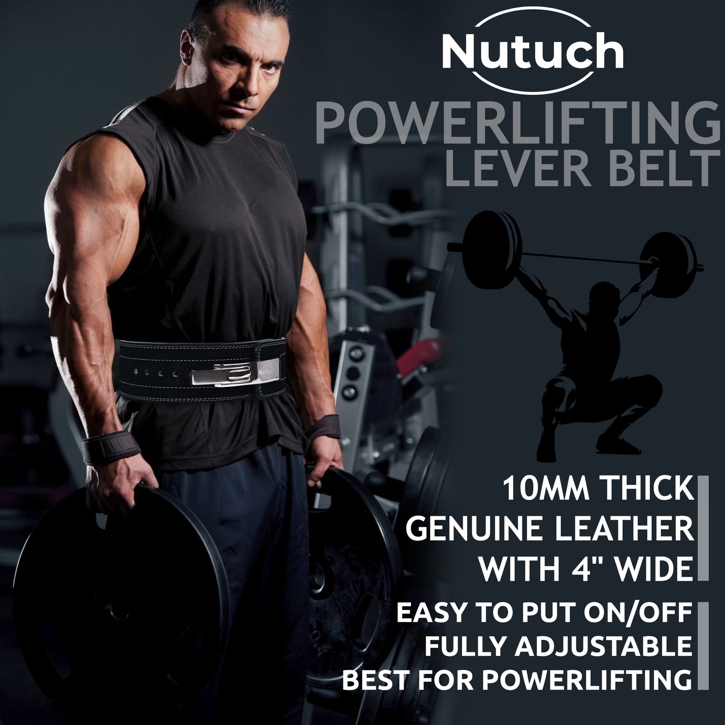 NUTUCH Genuine Leather Lever Weight Lifting Belt | 10 mm | Gym Belts | Weightlifting Belts for Men and Women | Powerlifting Belt