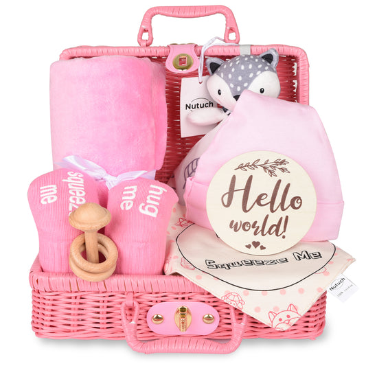 NUTUCH Newborn Baby Girl Gift Set | Baby Shower Basket | Baby Girl Gift Basket | New Mom Baby Gift Sets for Women | NT-351-BB-P