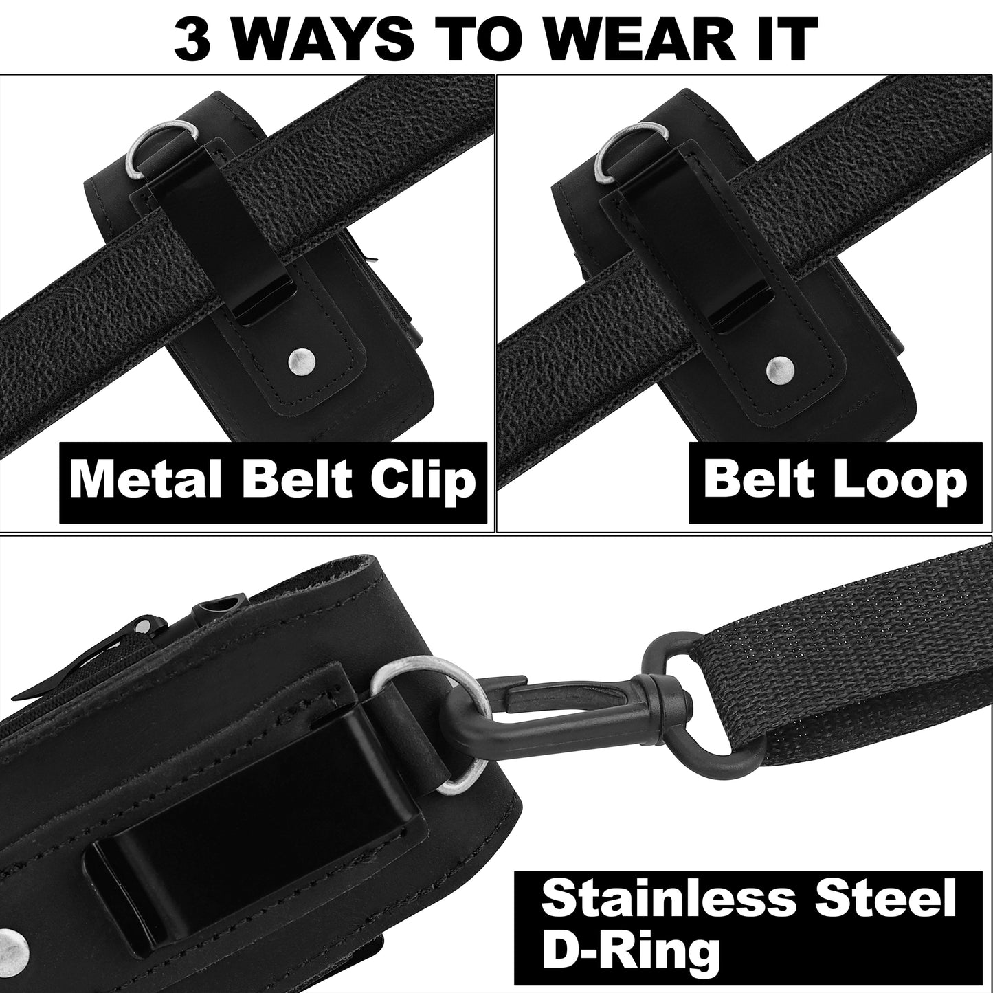 NUTUCH Black Leather EDC Multitool Sheath with Flip Closure | Leather EDC Belt Organizer | Flashlight Holster | Heavy Duty Multitool Organizer | Flashlight, Pen, Keychain Clip Ideal Gift for Men | NT-514-EDC-BL