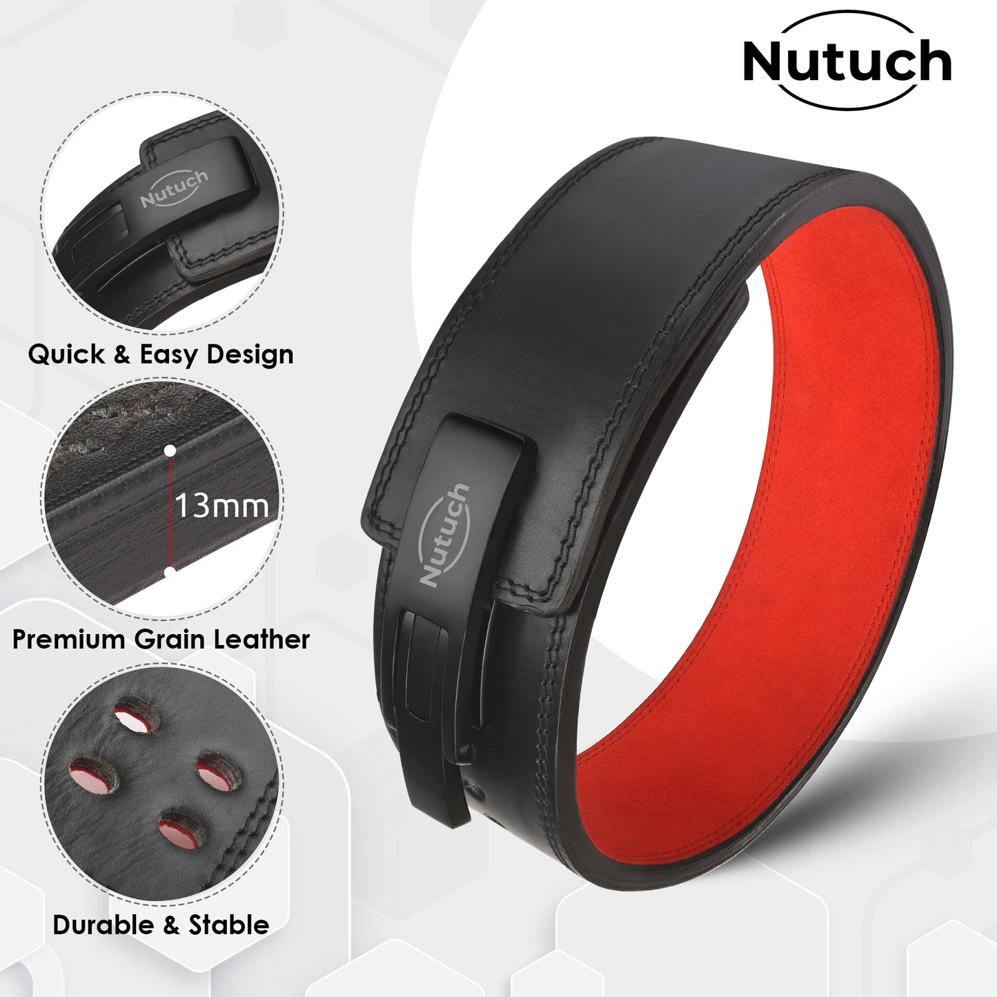 NUTUCH Genuine Leather Lever Weight Lifting Belt | 13mm | Gym Belts | Weightlifting Belts for Men and Women | Powerlifting Belt