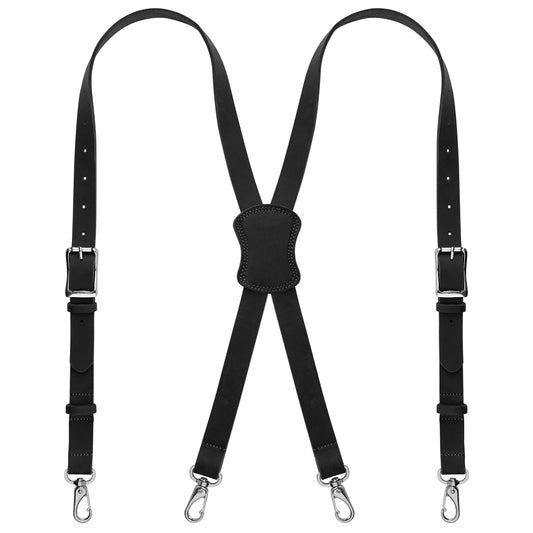 NUTUCH | Grain Buffalo Leather Suspender for Men | Black Suspenders | Leather Braces | Western Heavy Duty Dress Suspender men |  NT-605-S