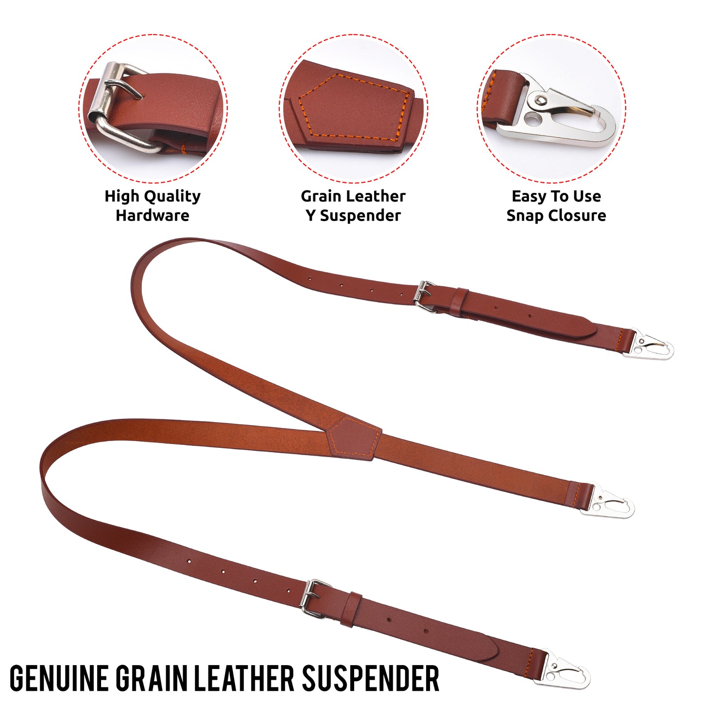 NUTUCH Genuine Leather Suspender for Men | Y Design Leather Suspenders | Groomsmen Gifts | Adjustable Suspender with Hooks | NT-601-S