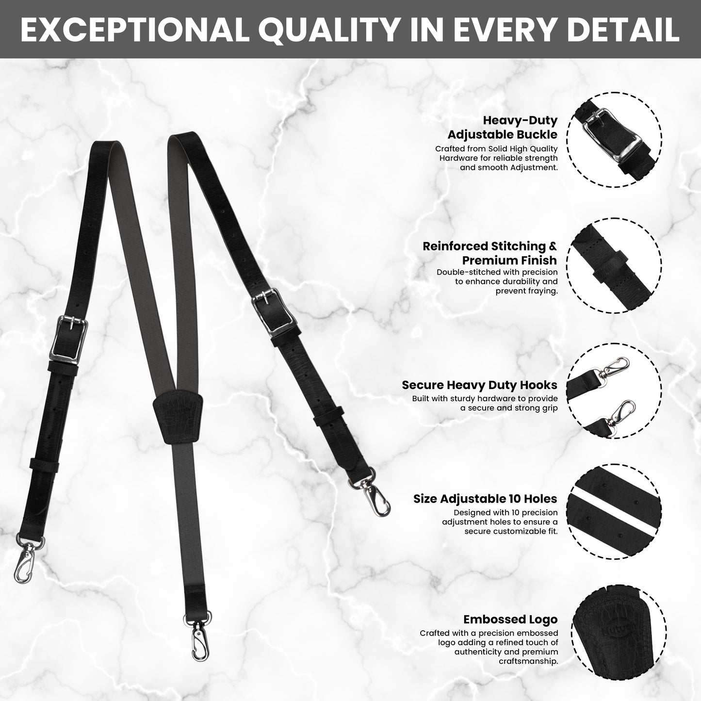 NUTUCH Grain Buffalo Leather Suspender for Men | Black Suspenders | Leather Braces | Western Heavy Duty Dress Suspender men NT-608-S