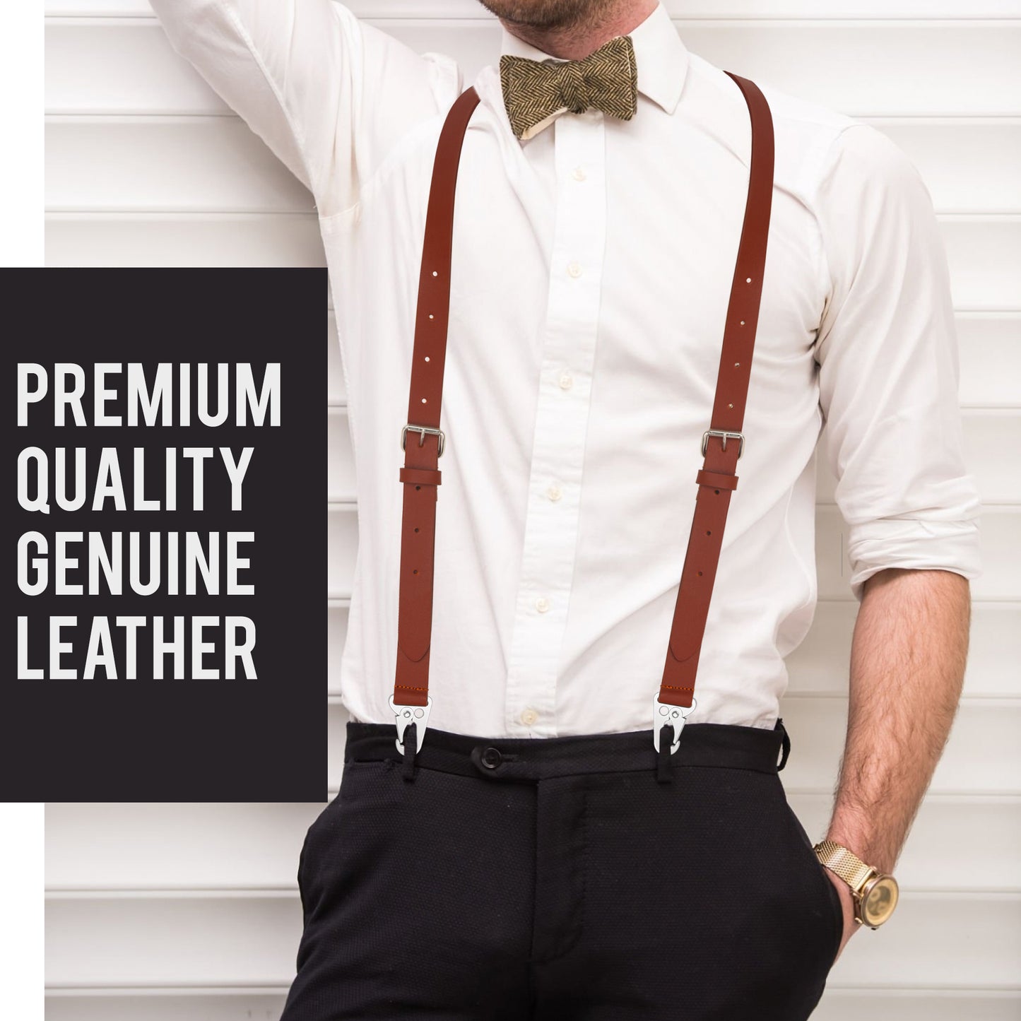 NUTUCH Genuine Leather Suspender for Men | Y Design Leather Suspenders | Groomsmen Gifts | Adjustable Suspender with Hooks | NT-601-S