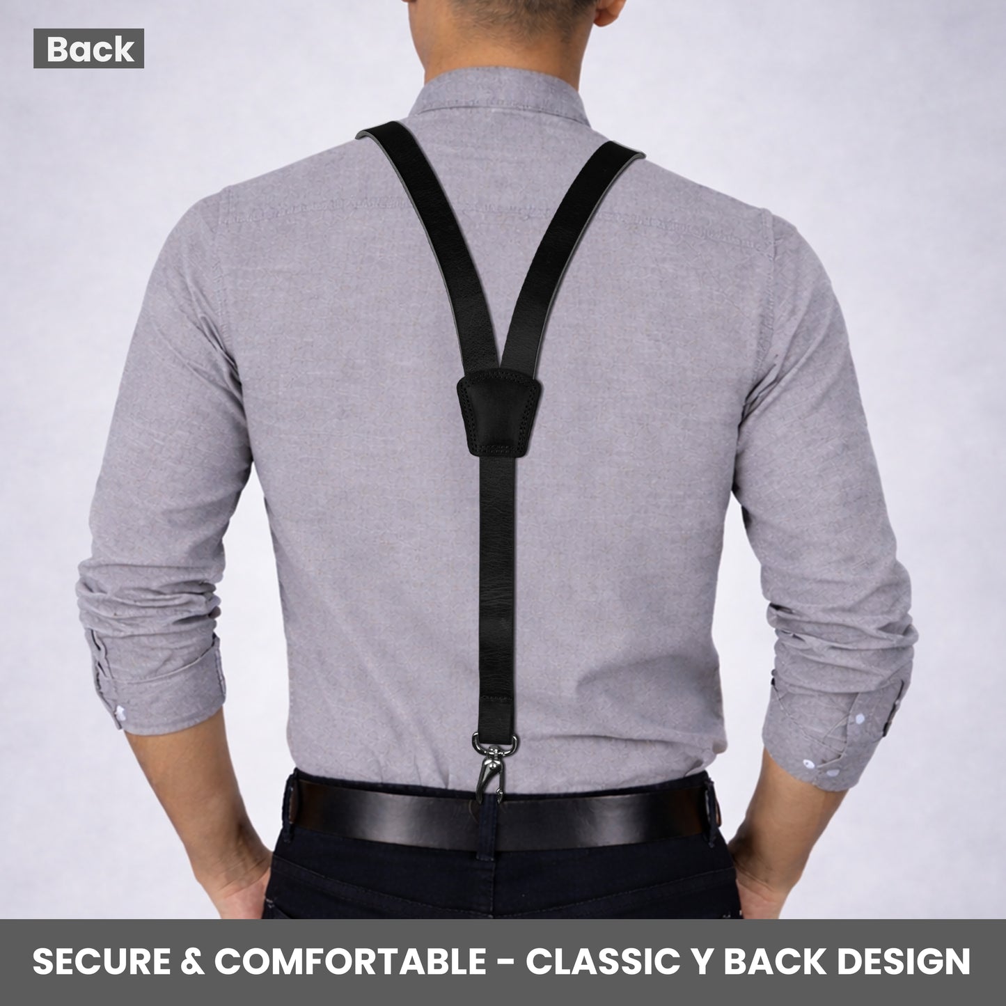 NUTUCH Grain Buffalo Leather Suspender for Men | Black Suspenders | Leather Braces | Western Heavy Duty Dress Suspender men NT-608-S