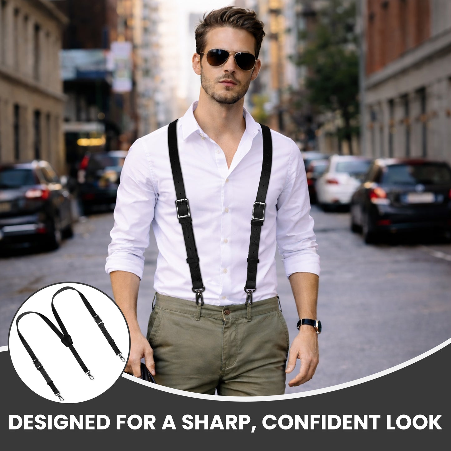NUTUCH Grain Buffalo Leather Suspender for Men | Black Suspenders | Leather Braces | Western Heavy Duty Dress Suspender men NT-608-S