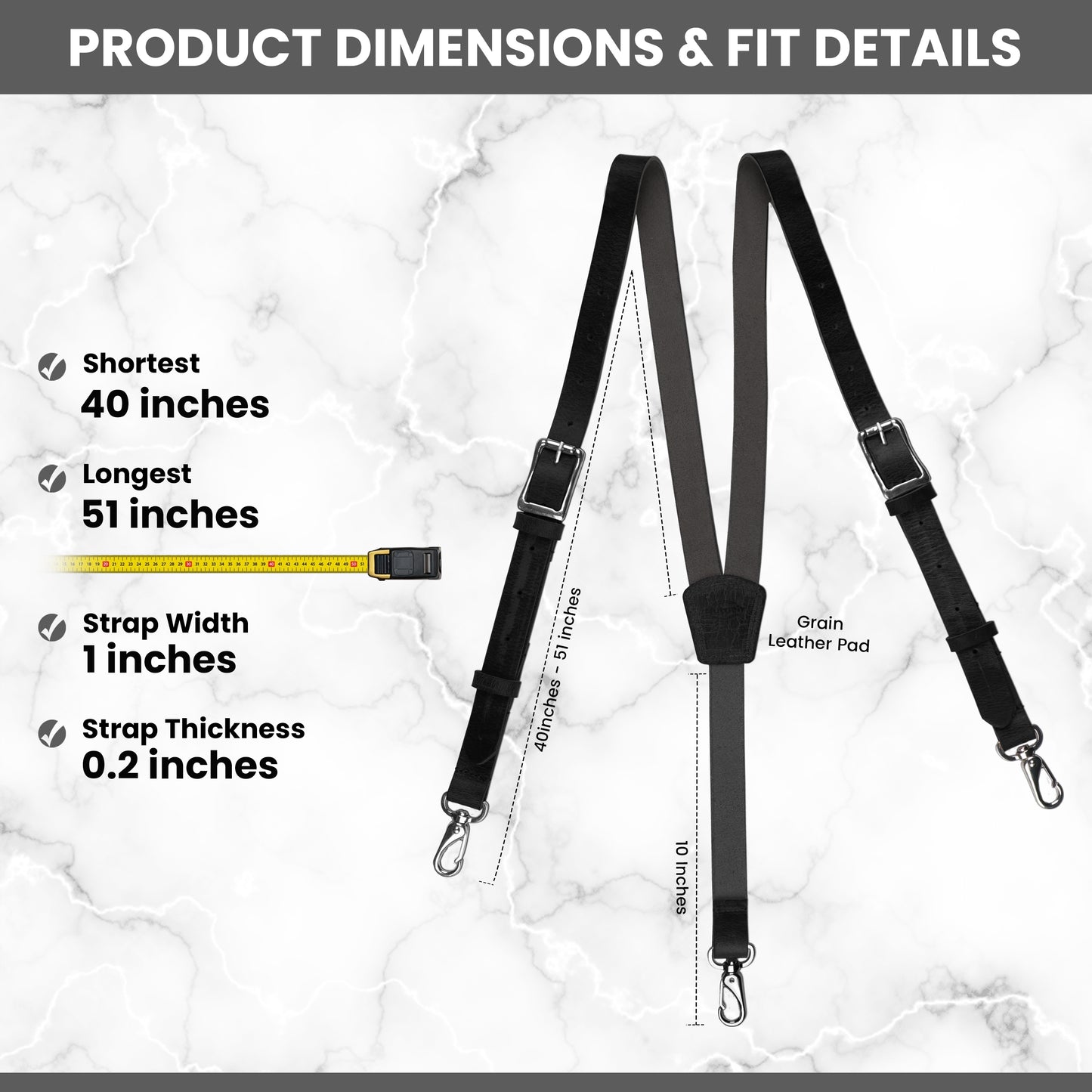 NUTUCH Grain Buffalo Leather Suspender for Men | Black Suspenders | Leather Braces | Western Heavy Duty Dress Suspender men NT-608-S