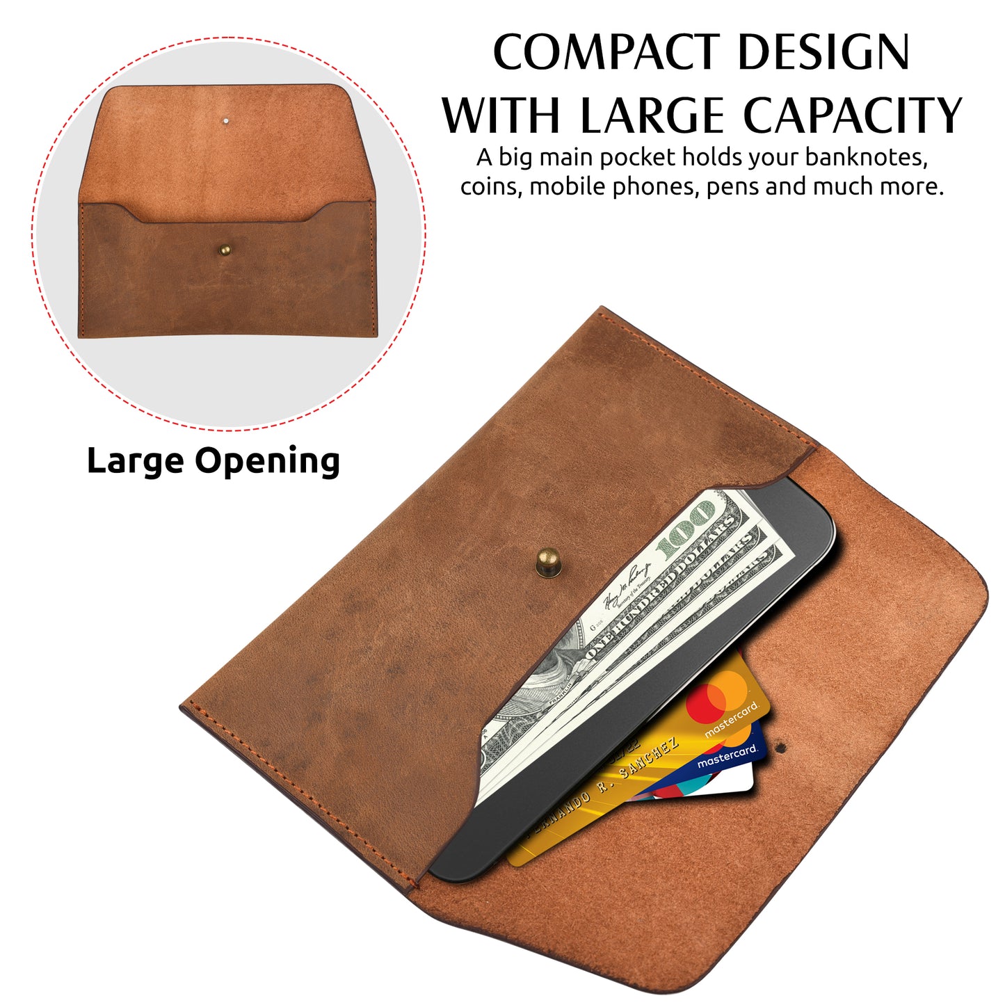 NUTUCH Genuine Leather Cash Envelopes for Men Women | Envelope Wallet | Phone Holsters | Cash Minimalist Wallet | NT-571-W