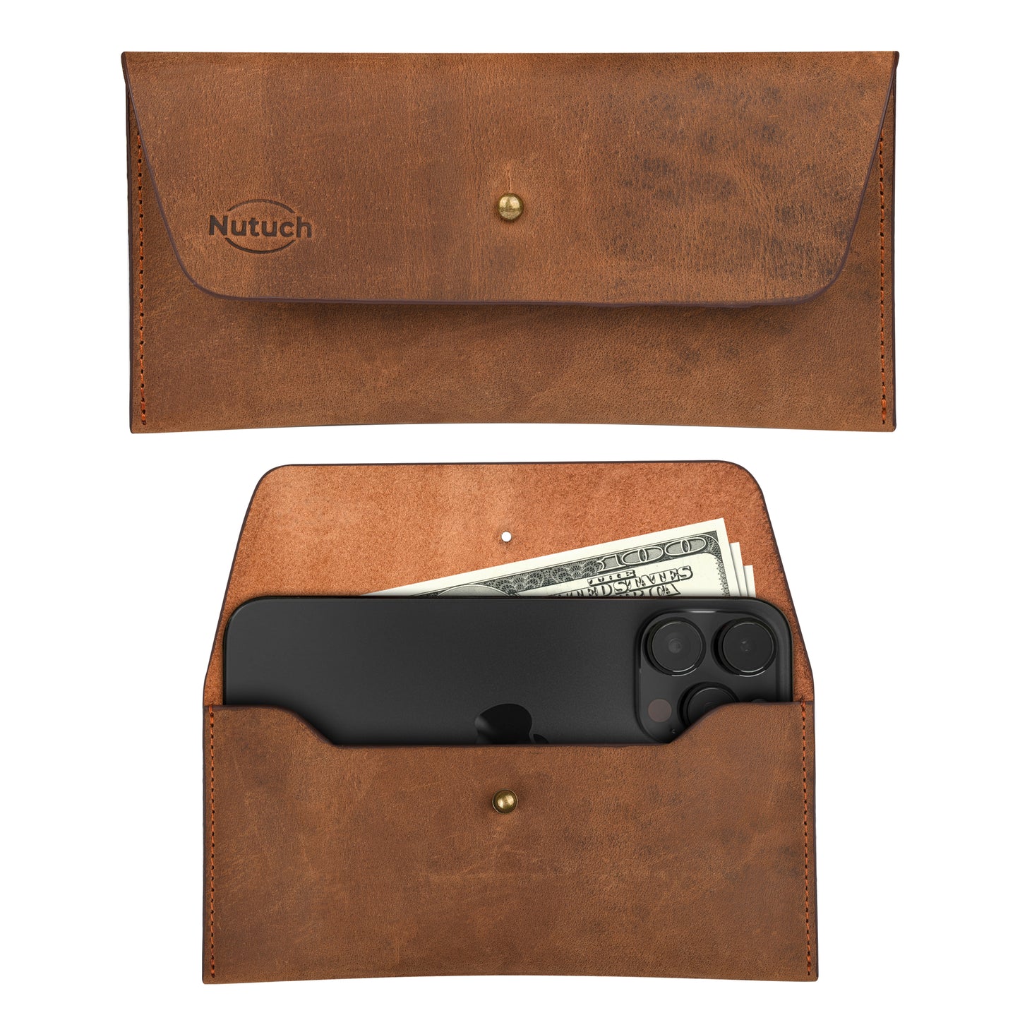 NUTUCH Genuine Leather Cash Envelopes for Men Women | Envelope Wallet | Phone Holsters | Cash Minimalist Wallet | NT-571-W