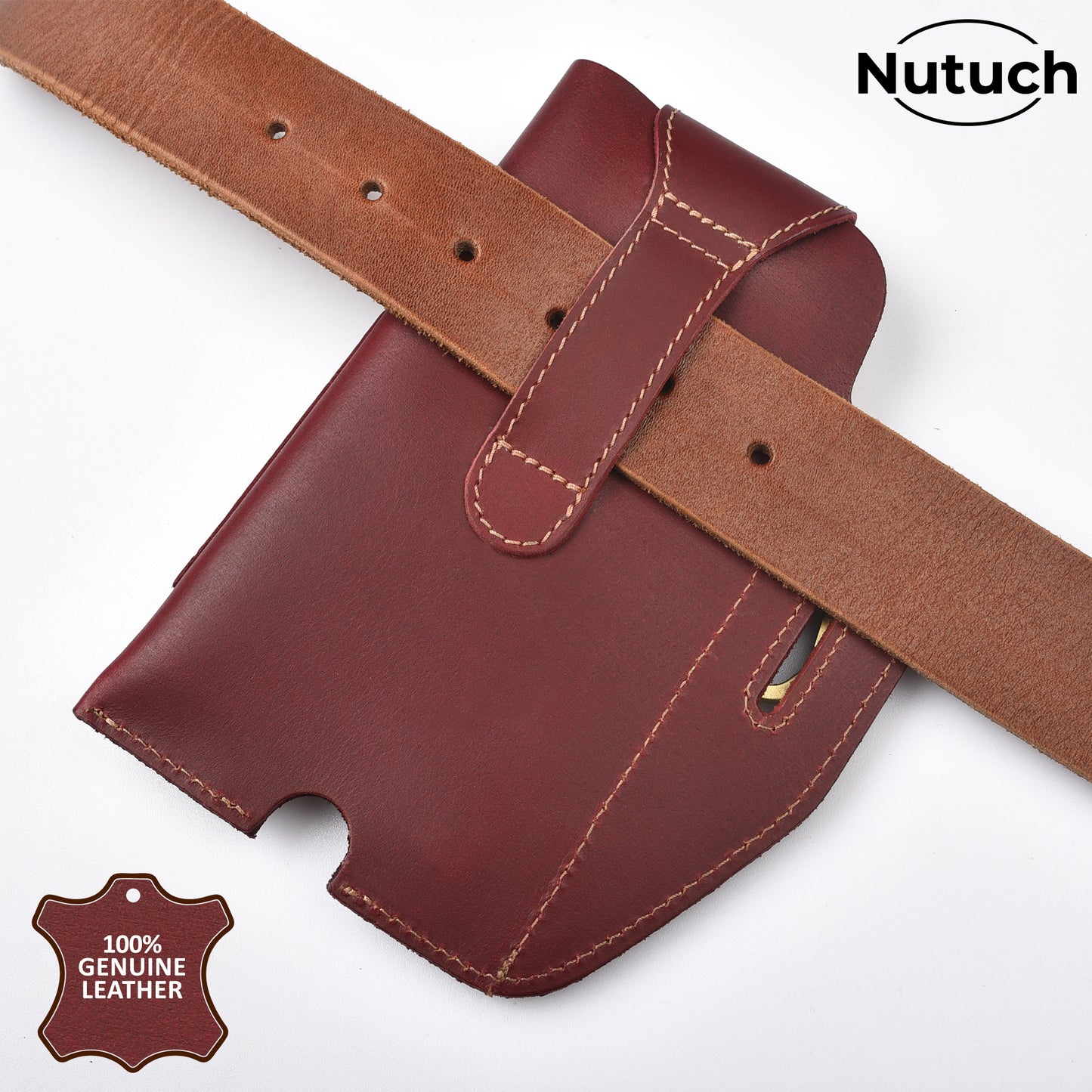 NUTUCH Genuine Leather Phone Holster | Cell Phone Case for iPhone and Smartphone | Leather Phone Case Keychain | Construction Worker Phone Case | NT-501-CP