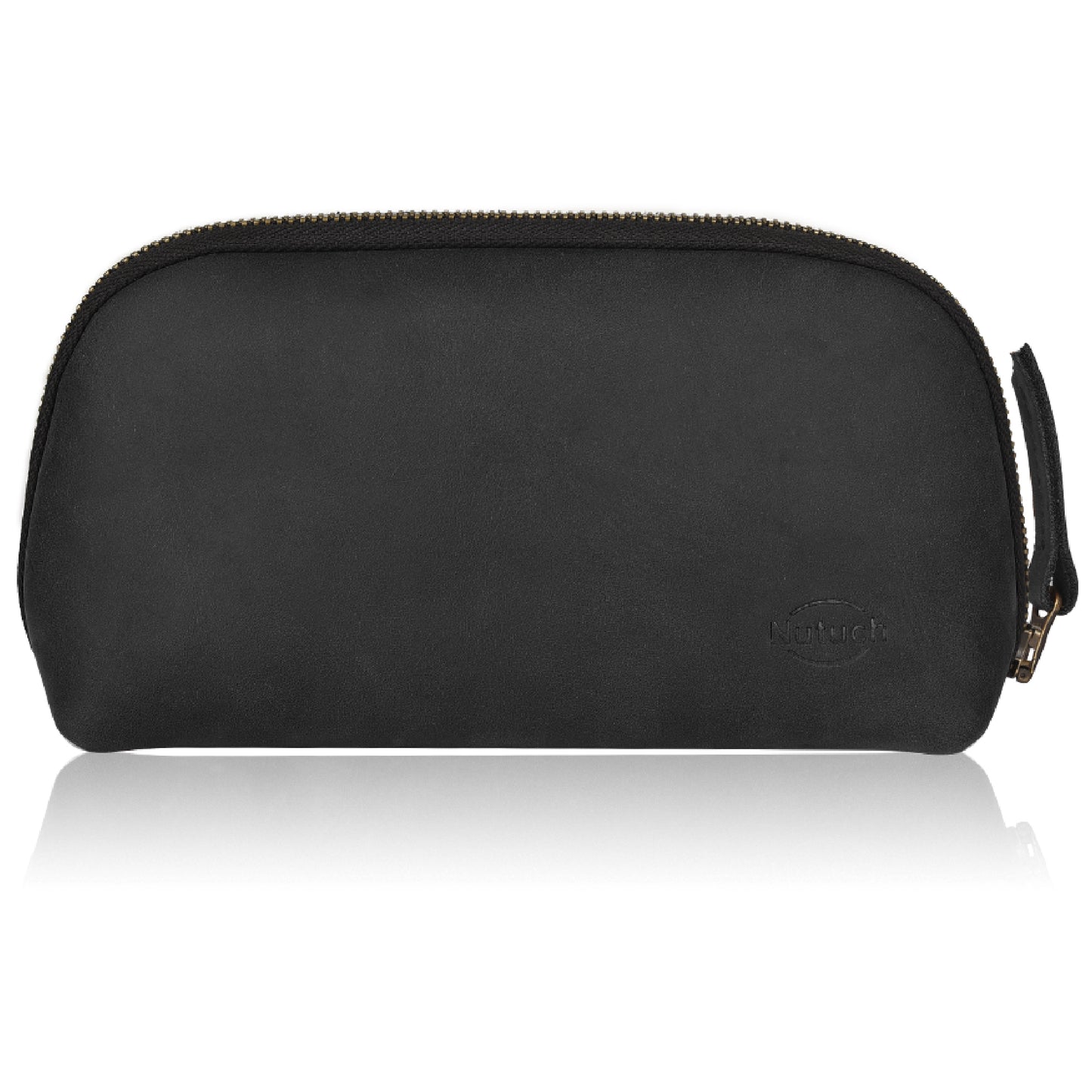 NUTUCH Black Leather Tech Pouch for Cables Chargers Phone | Tech Bag | Zipper Travel Accessory Pouch | Electric Organizer Case Travel Bag | Cord Cable Pouch | NT-701-T-BL