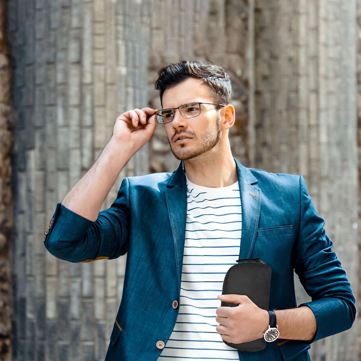 NUTUCH Black Leather Tech Pouch for Cables Chargers Phone | Tech Bag | Zipper Travel Accessory Pouch | Electric Organizer Case Travel Bag | Cord Cable Pouch | NT-701-T-BL