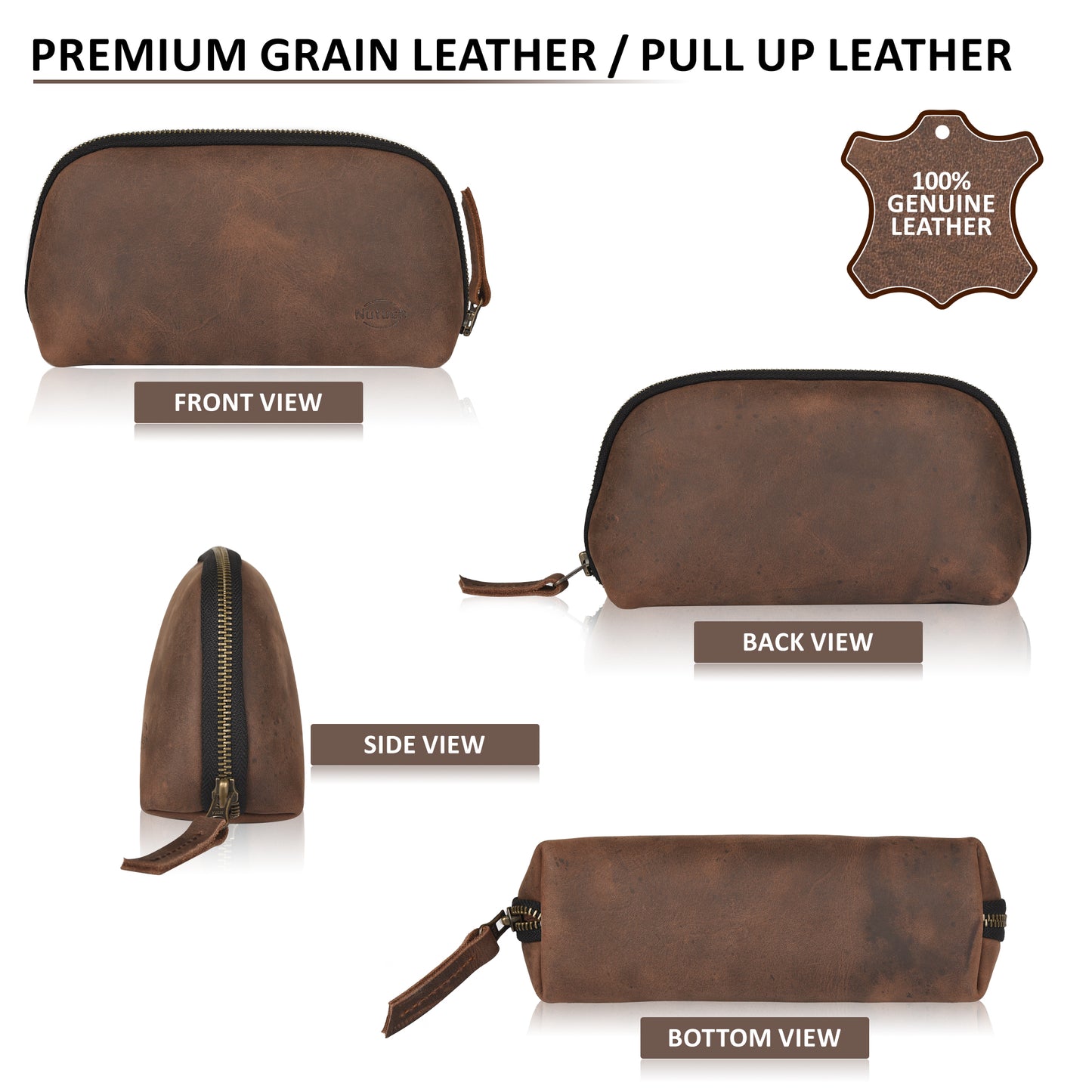 NUTUCH Brown Leather Tech Pouch for Cables Chargers Phone | Tech Bag | Zipper Travel Accessory Pouch | Electric Organizer Case Travel Bag | Cord Cable Pouch | NT-701-T