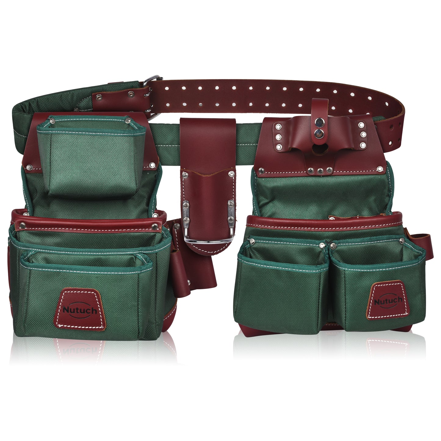 NUTUCH Green Heavy Duty Nylon and Leather Tool Belt | Framing Tool Bags | Nylon Tool Pouch | Carpenter Tool Belt | Electrician Tool Belts | NT-1110-R