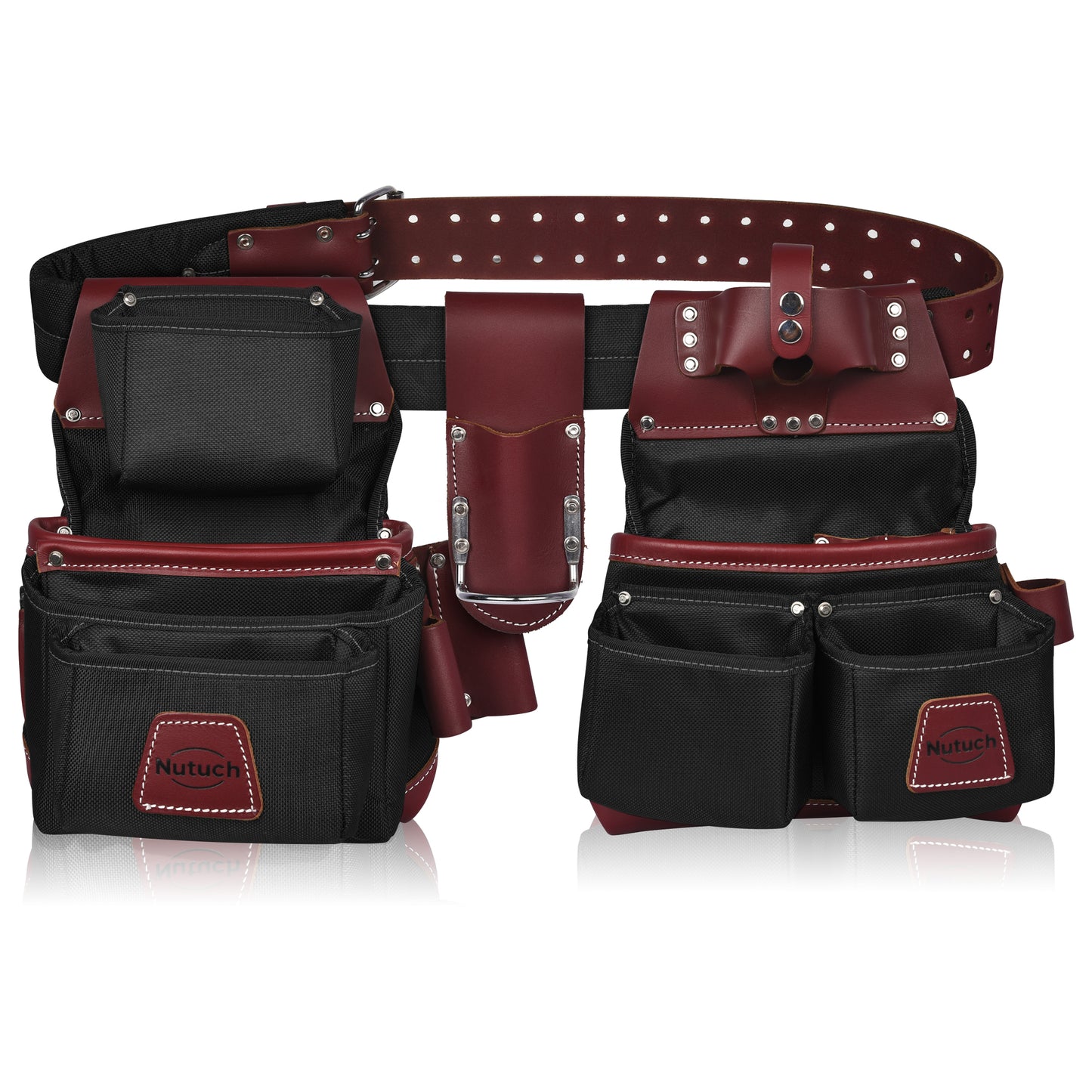 NUTUCH Black Nylon & Leather Tool Belt with Leather Work Suspender, Framers Tool Belt, Electrician, Construction, Drywall Tool Belt, NT-1100-R-1300-S