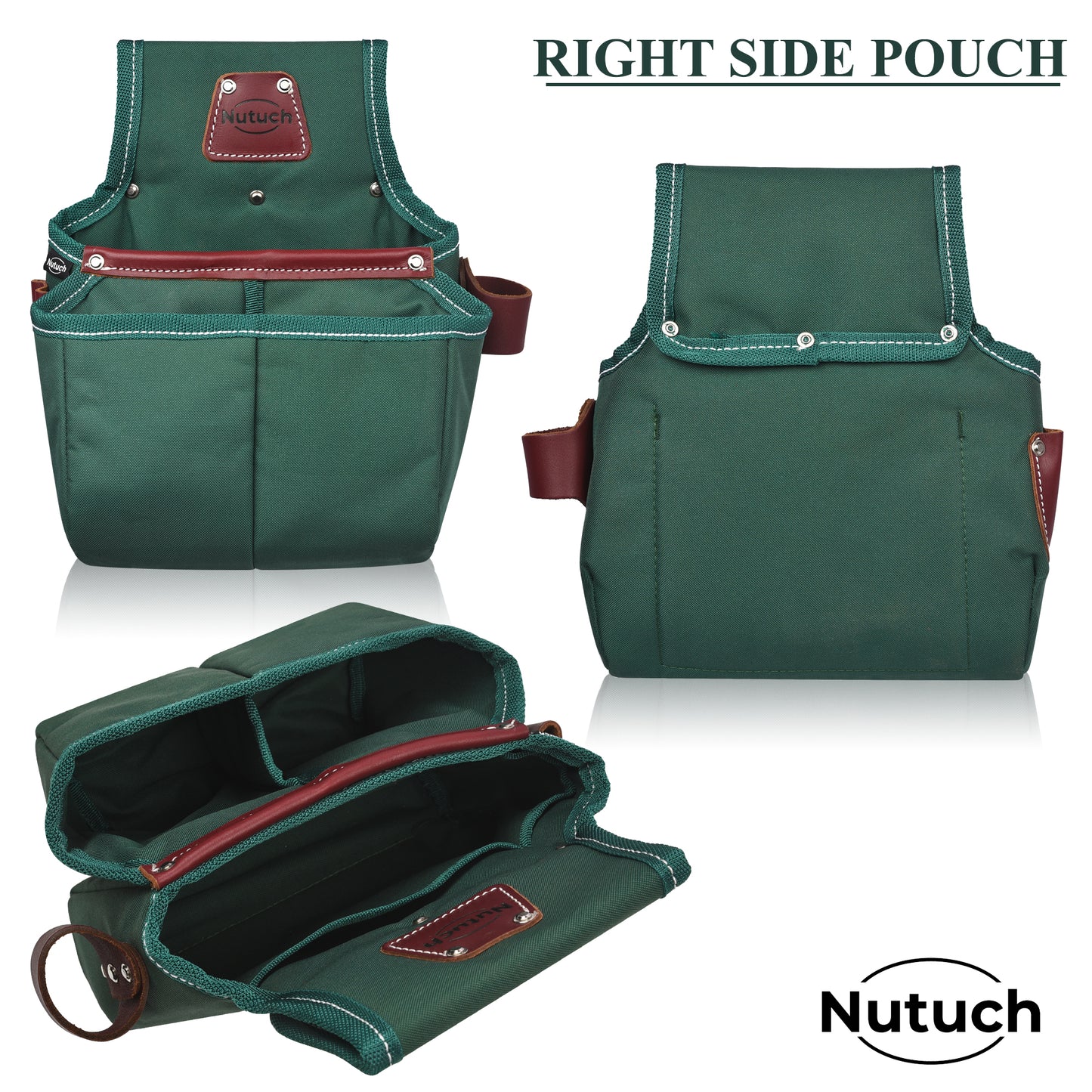 NUTUCH Green Nylon & Leather Tool Belt with Leather Work Suspender, Framers Tool Belt, Electrician, Construction, Drywall Tool Belt, NT-1210-R-1300-S